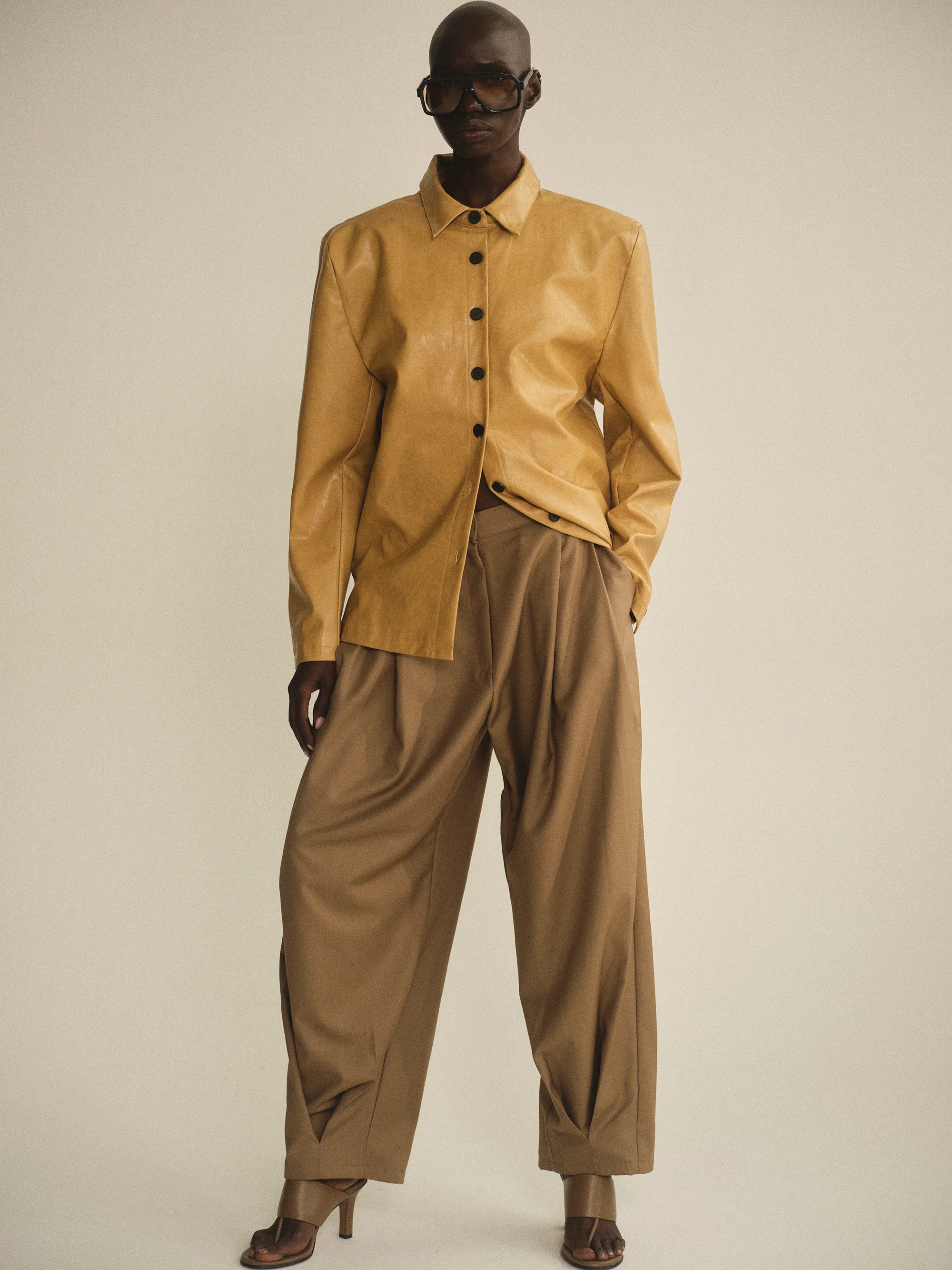 Vegan Leather Overshirt, Camel - Image 3