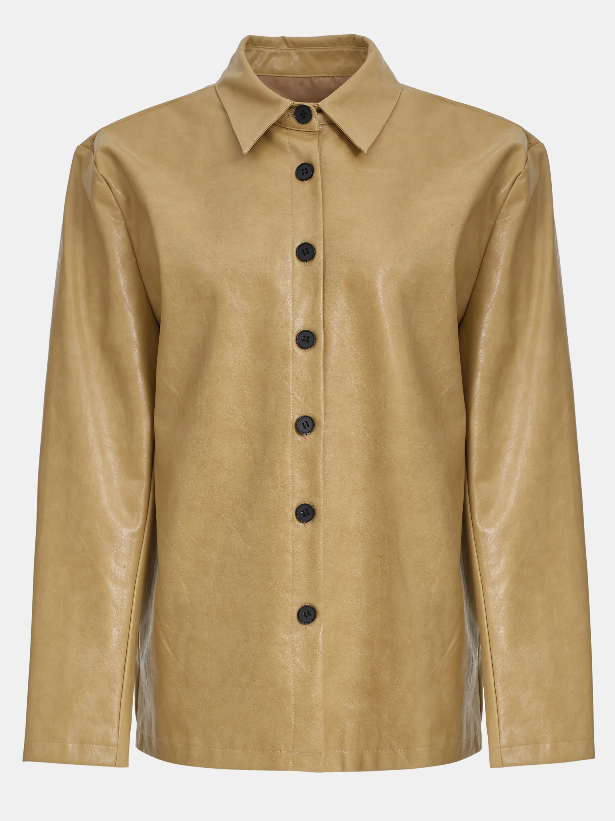 Vegan Leather Overshirt, Camel - Image 4