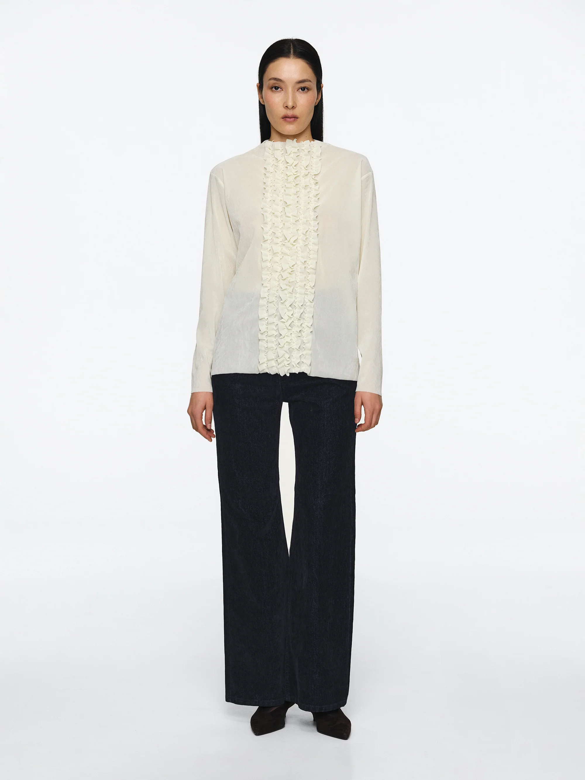 Velvet Mesh Ruffle Top, Ivory - Image 2