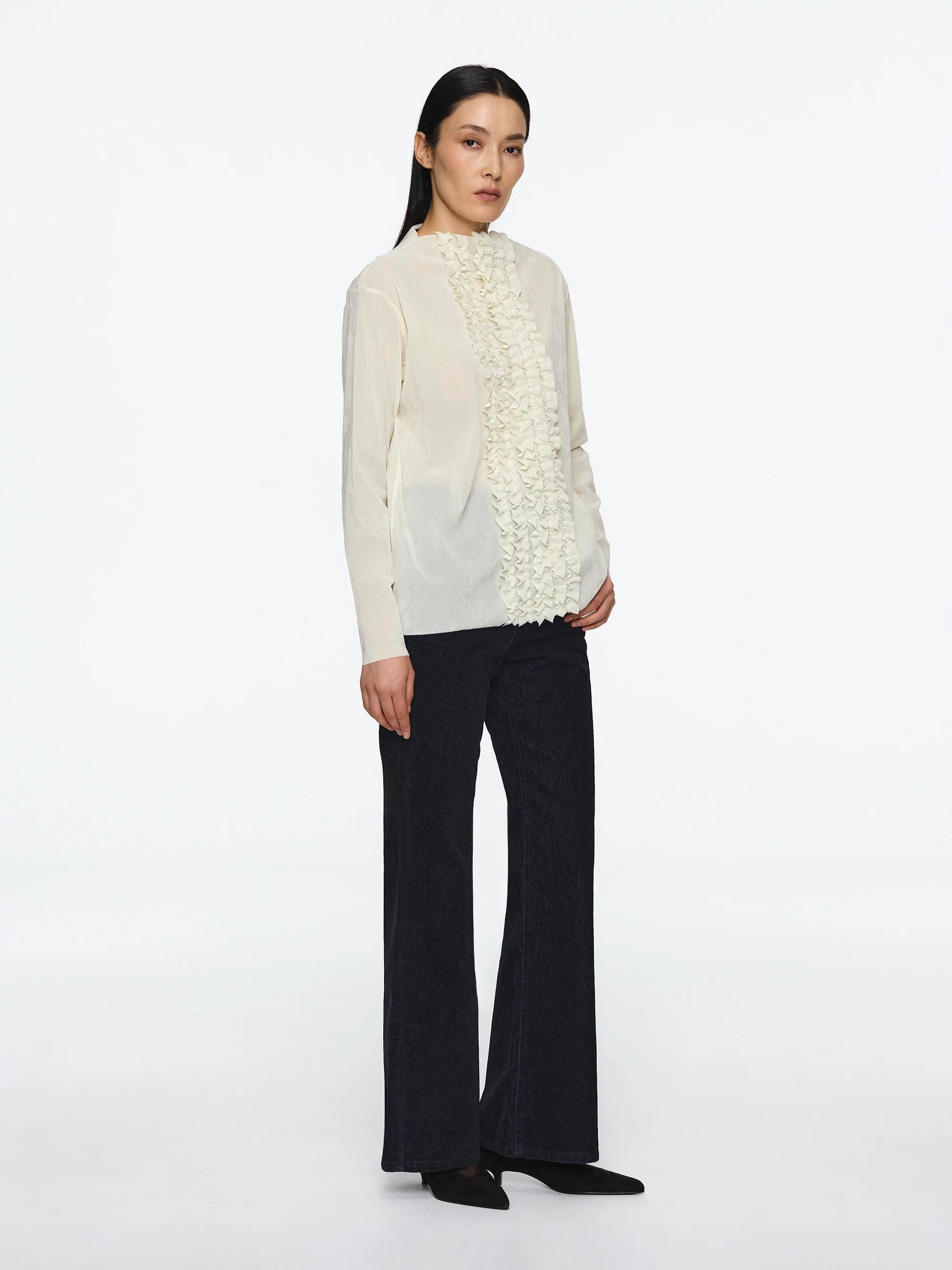 Velvet Mesh Ruffle Top, Ivory - Image 3