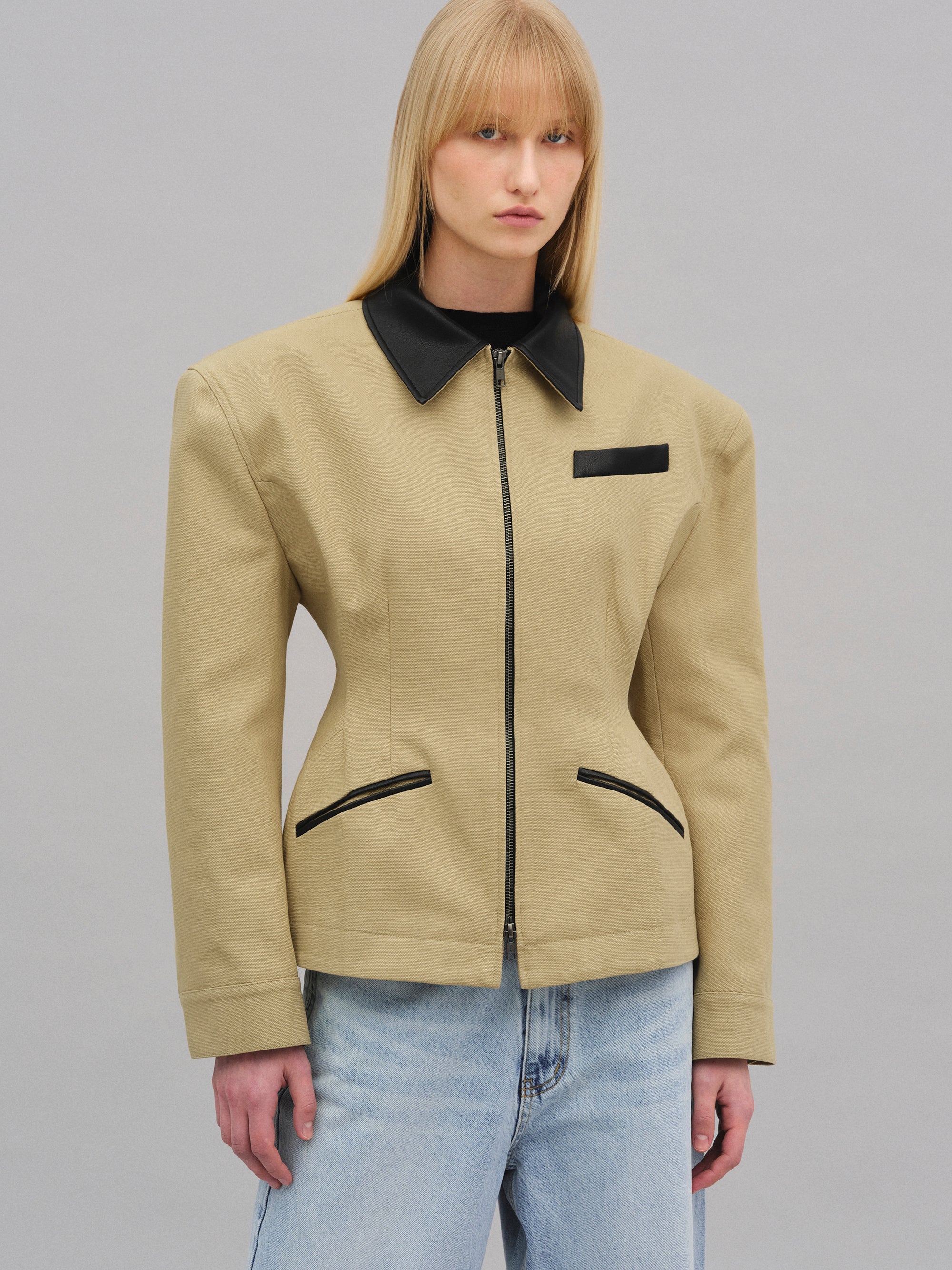 Vesta Hourglass Canvas Work Jacket, Beige - Image 2