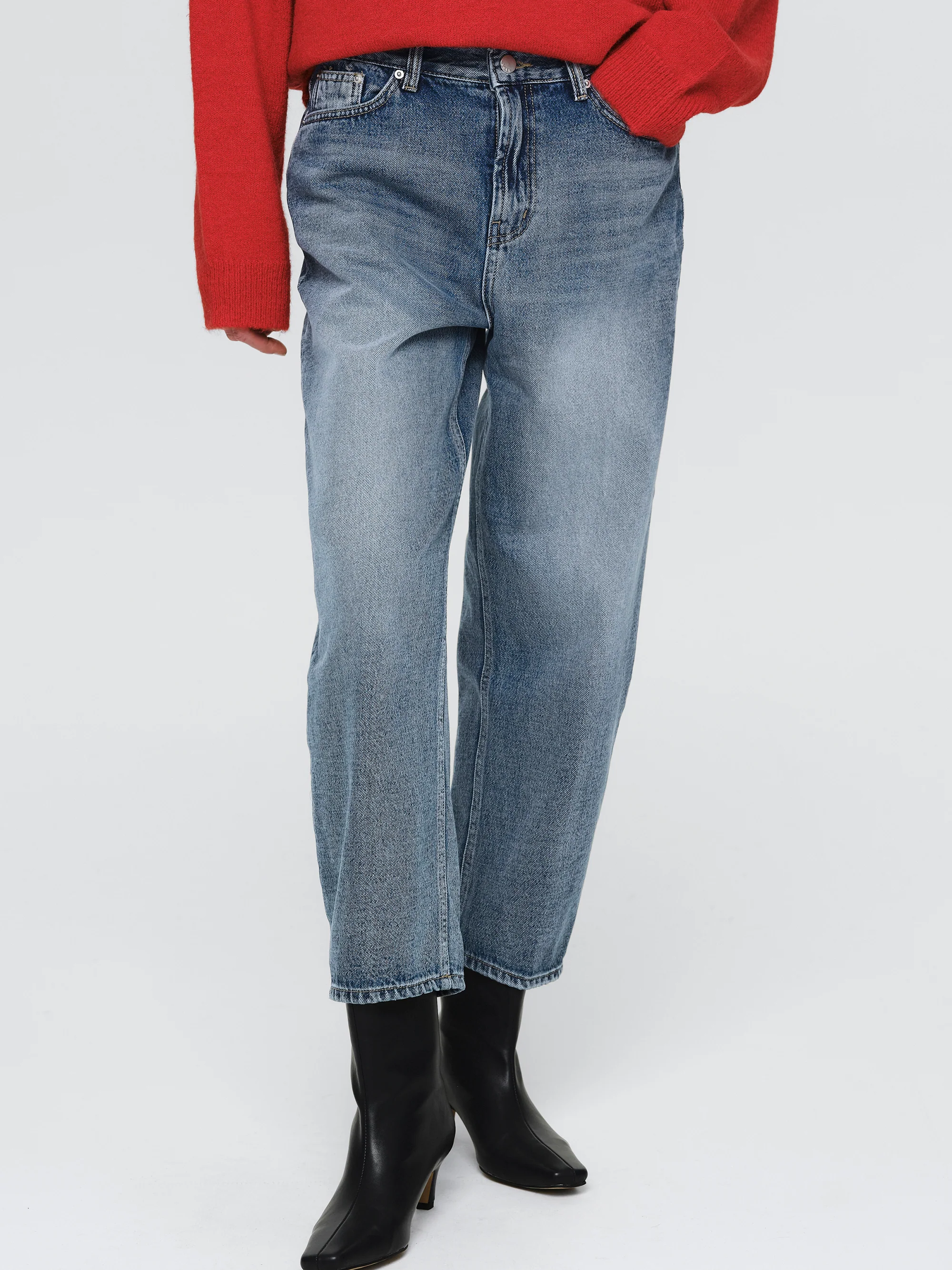 Washed Mom Fit Jeans, Blue