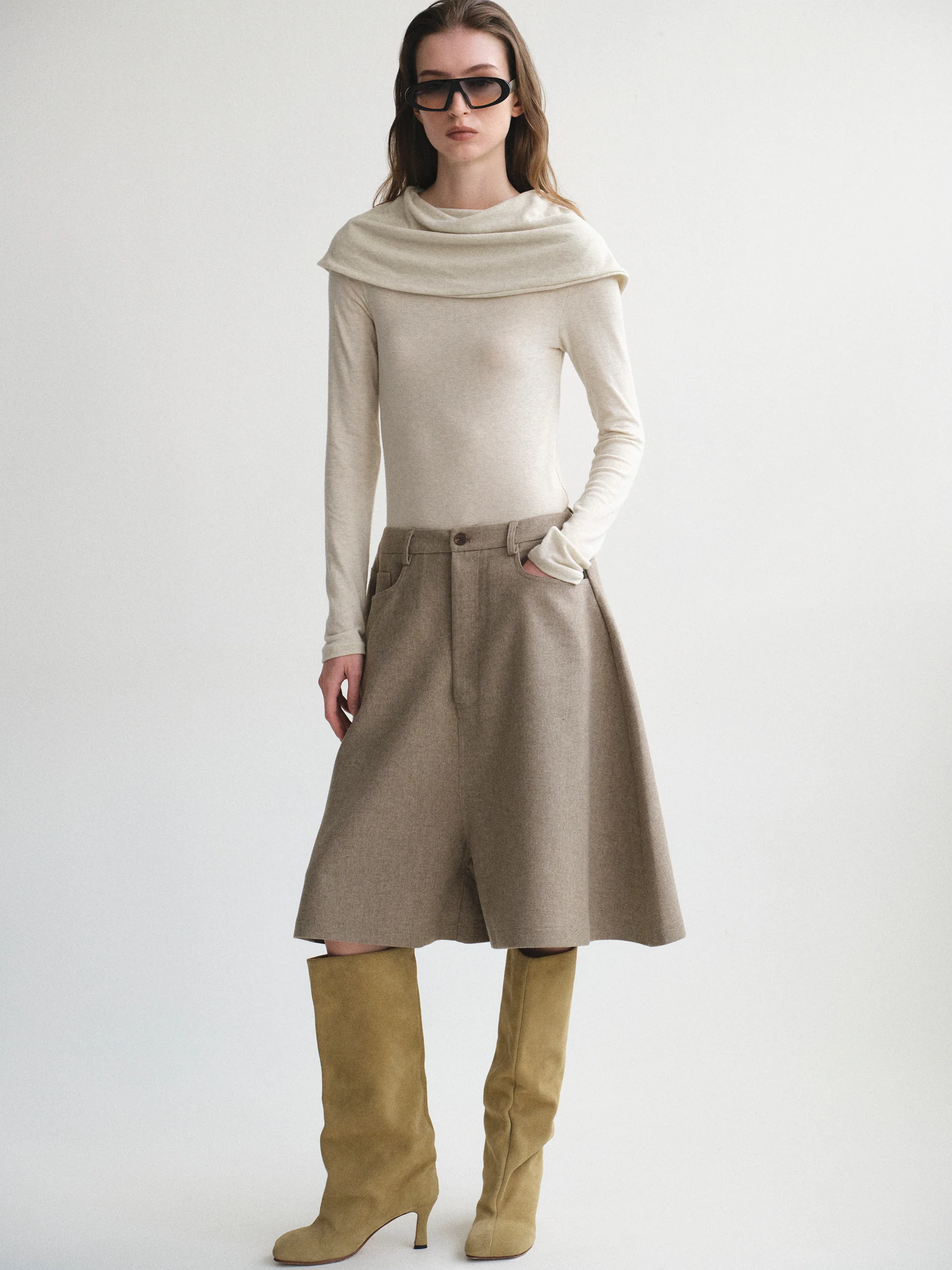 Wide Bermuda Shorts, Beige - Image 2