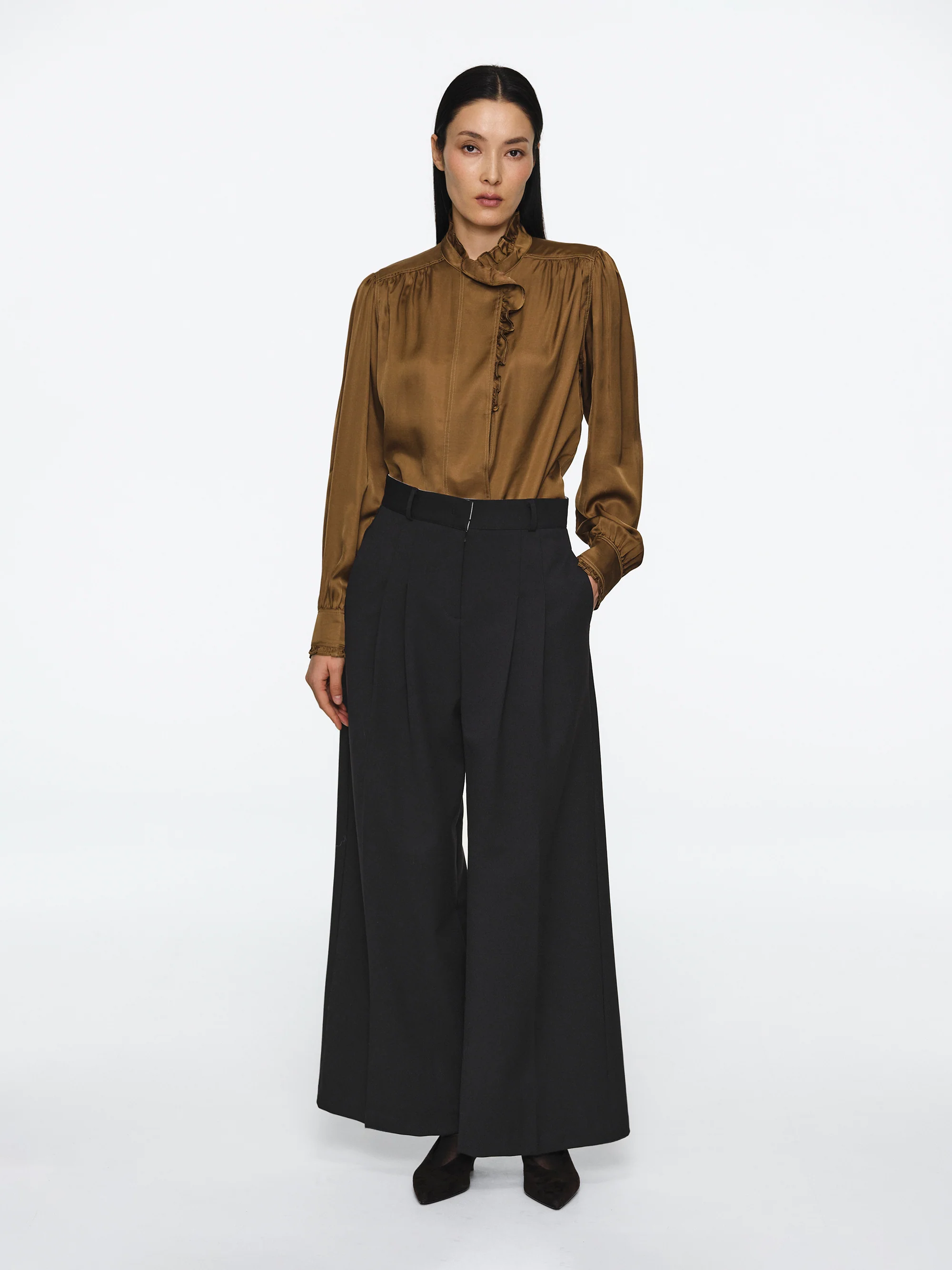 Wide Double Pleated Trousers, Black