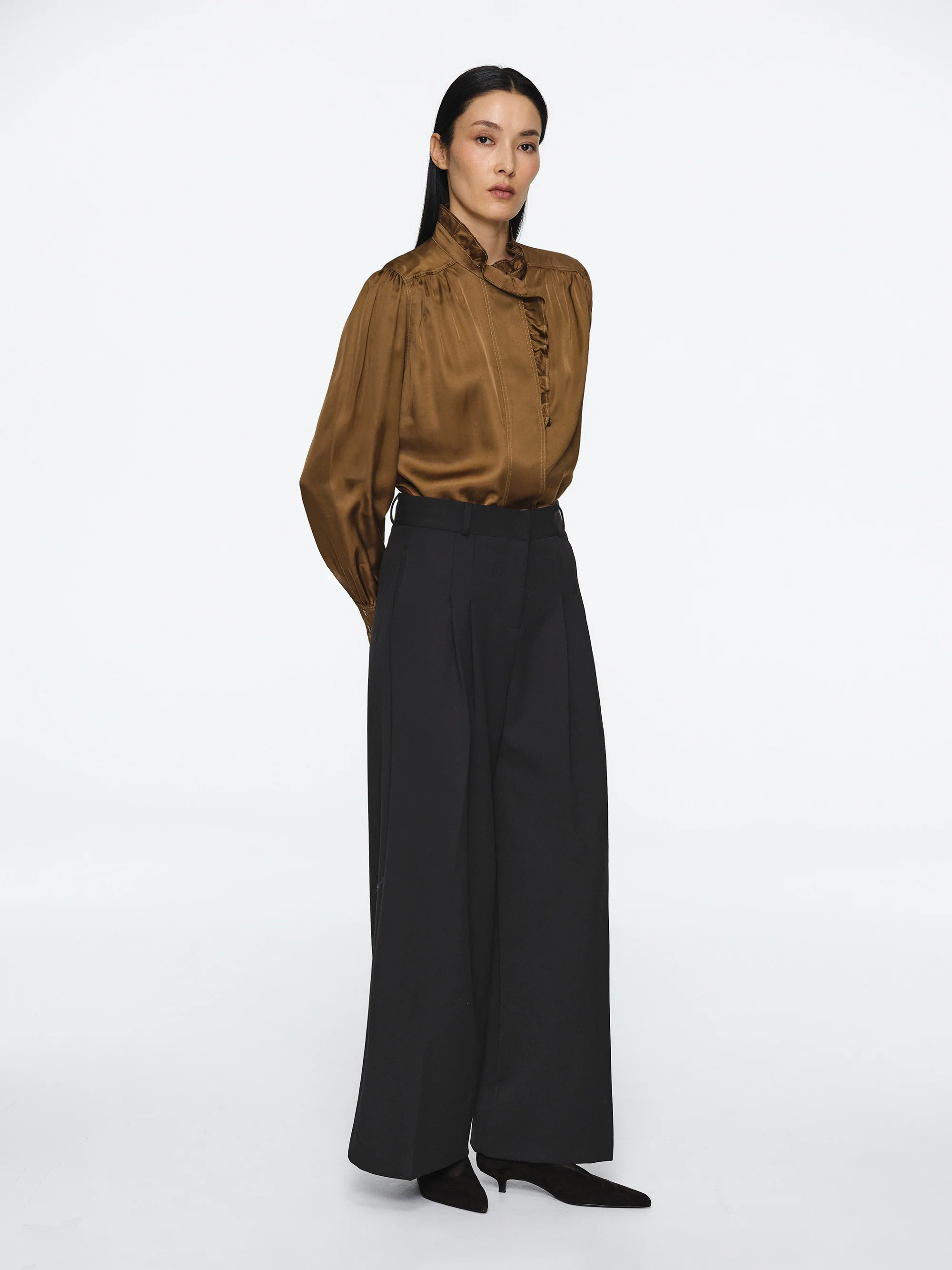 Wide Double Pleated Trousers, Black - Image 3