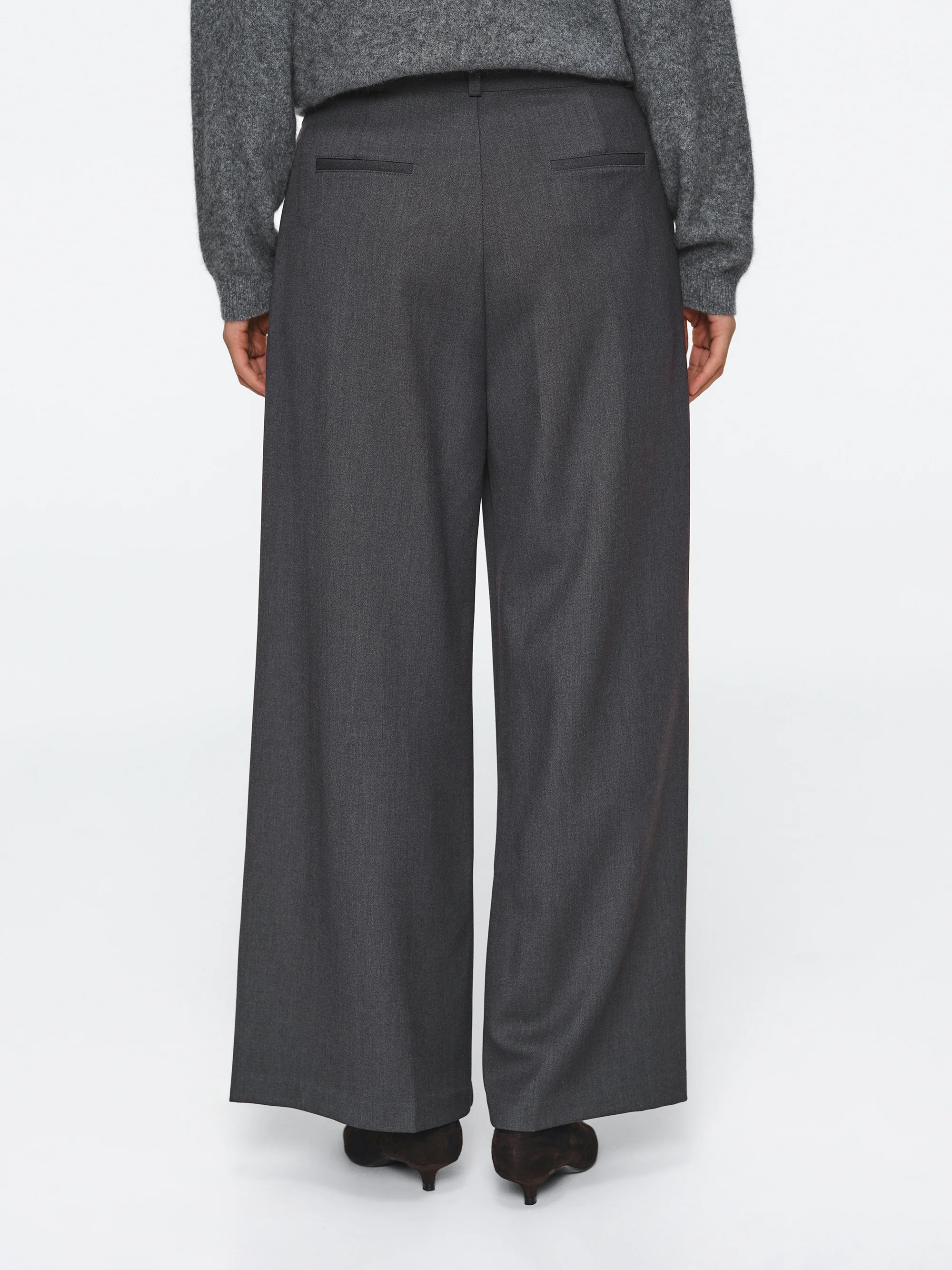 Wide Double Pleated Trousers, Charcoal - Image 4