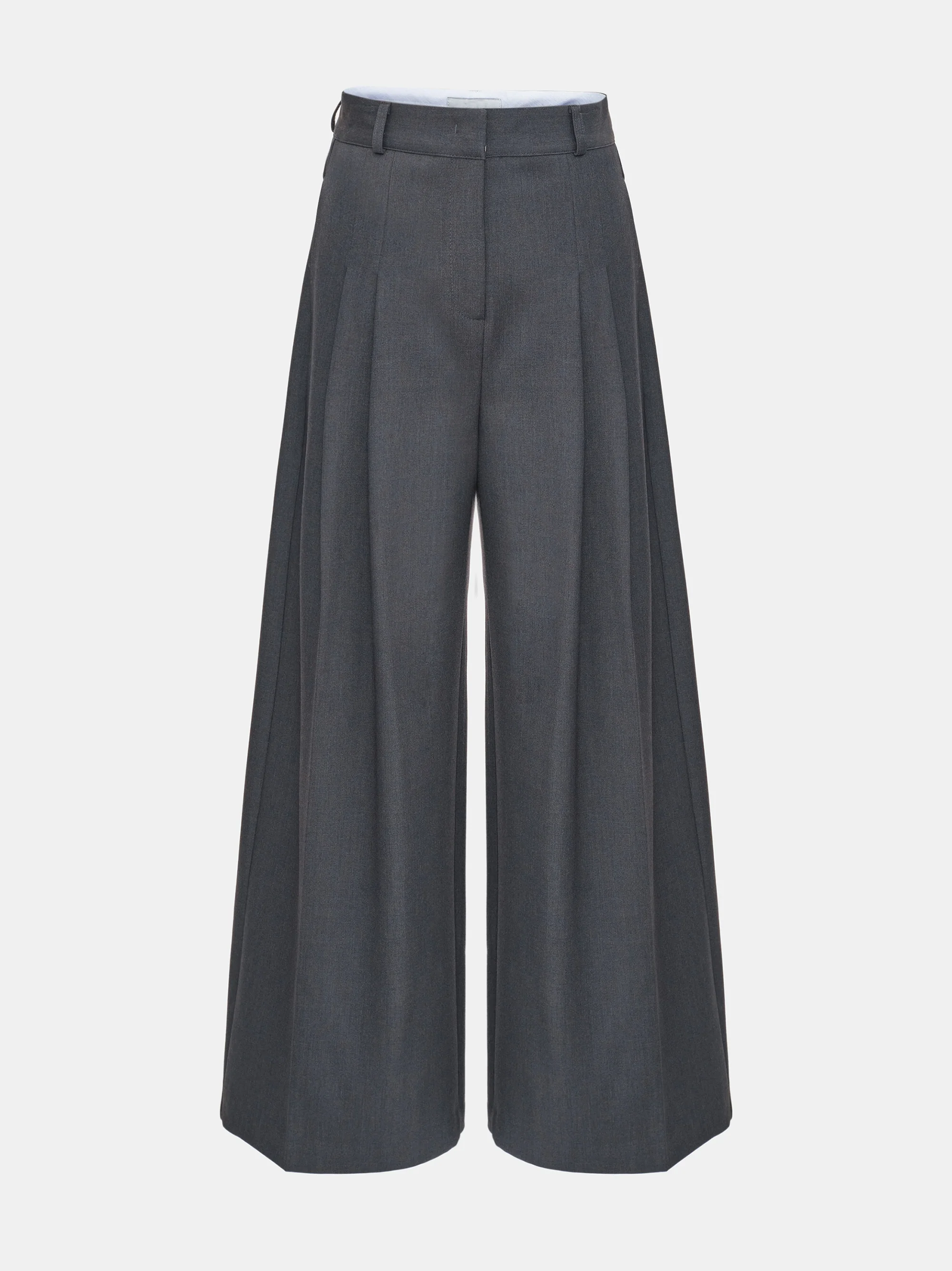 Wide Double Pleated Trousers, Charcoal - Image 5