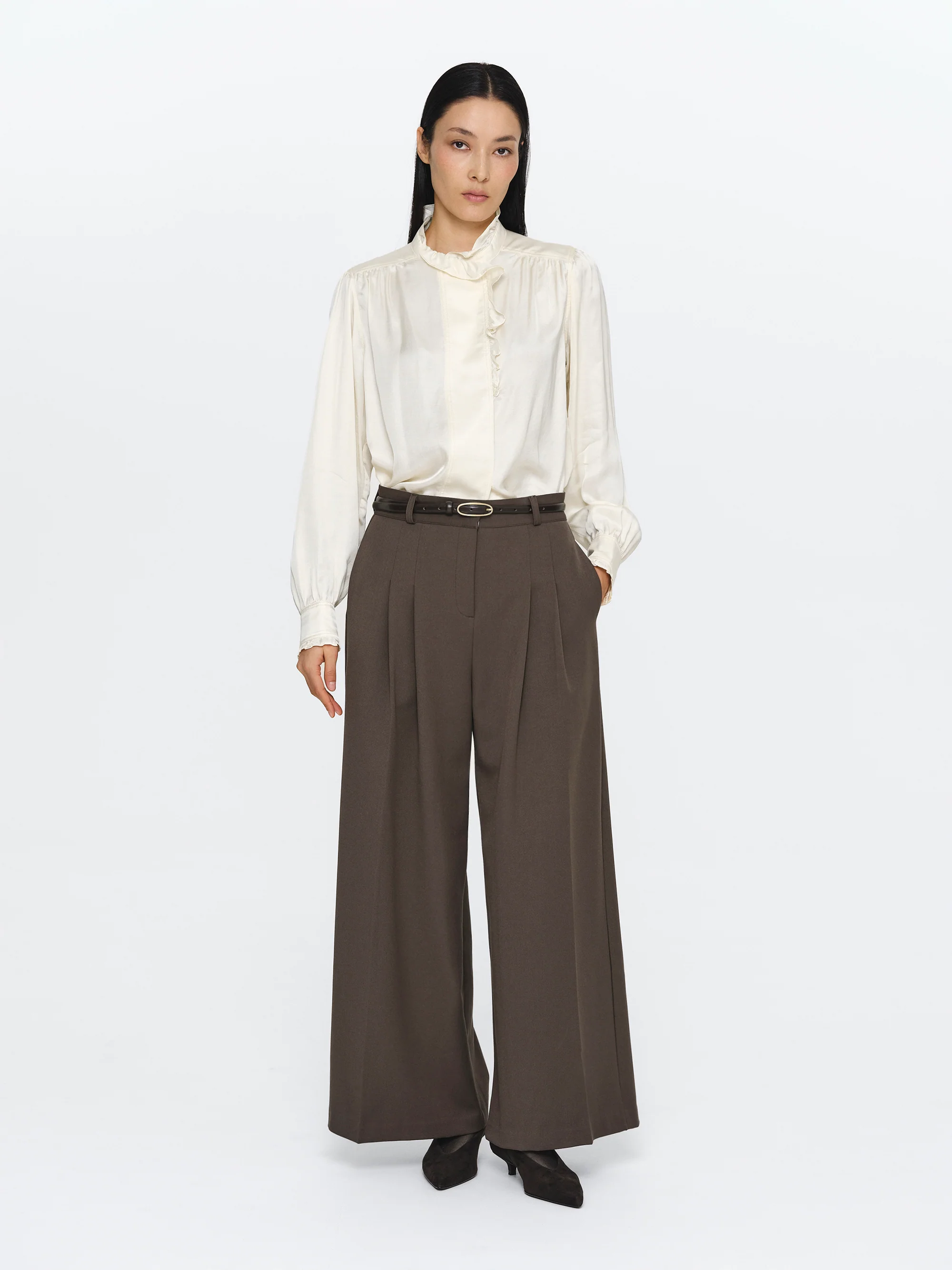 Wide Double Pleated Trousers, Mocha