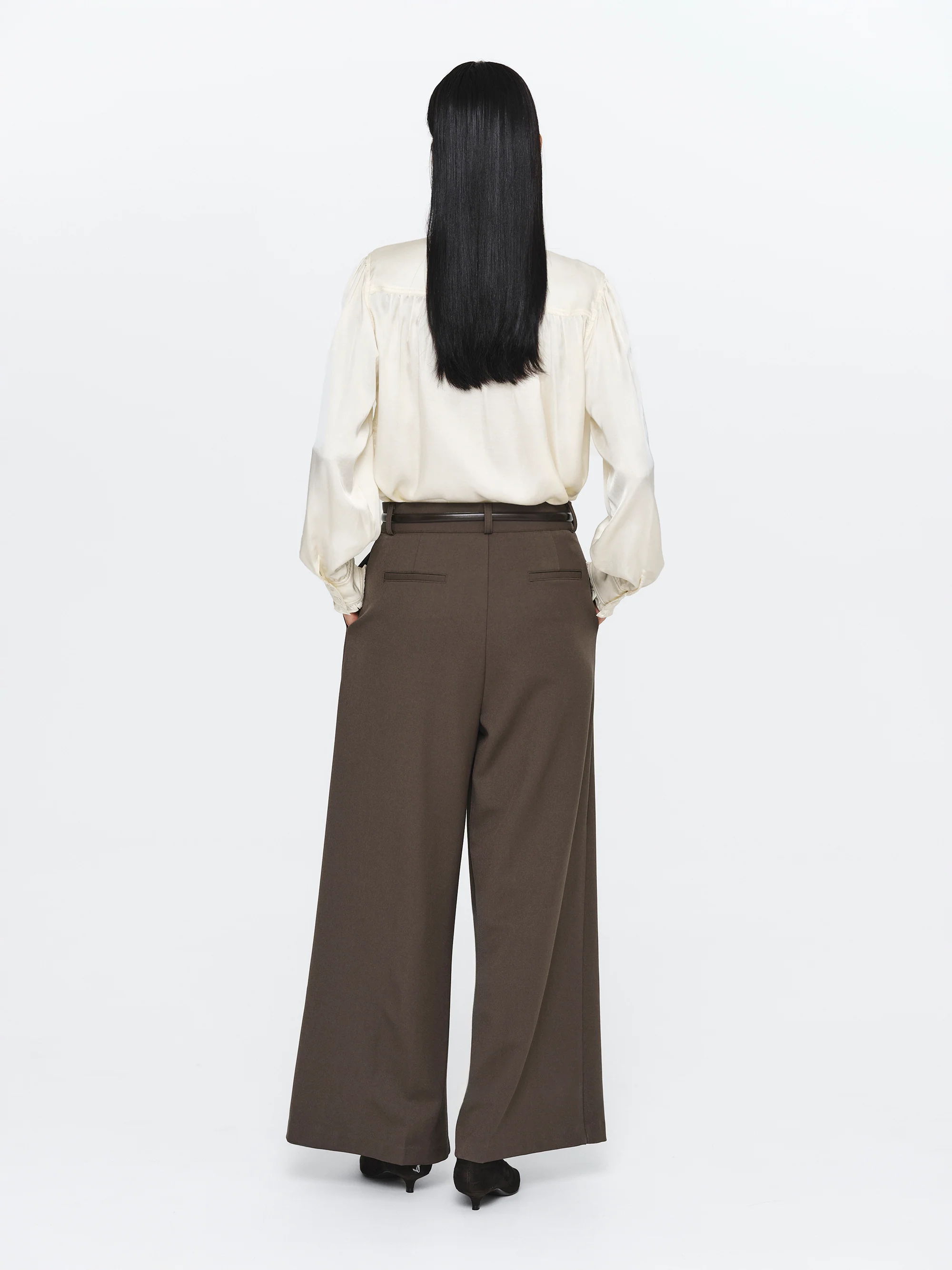 Wide Double Pleated Trousers, Mocha - Image 4