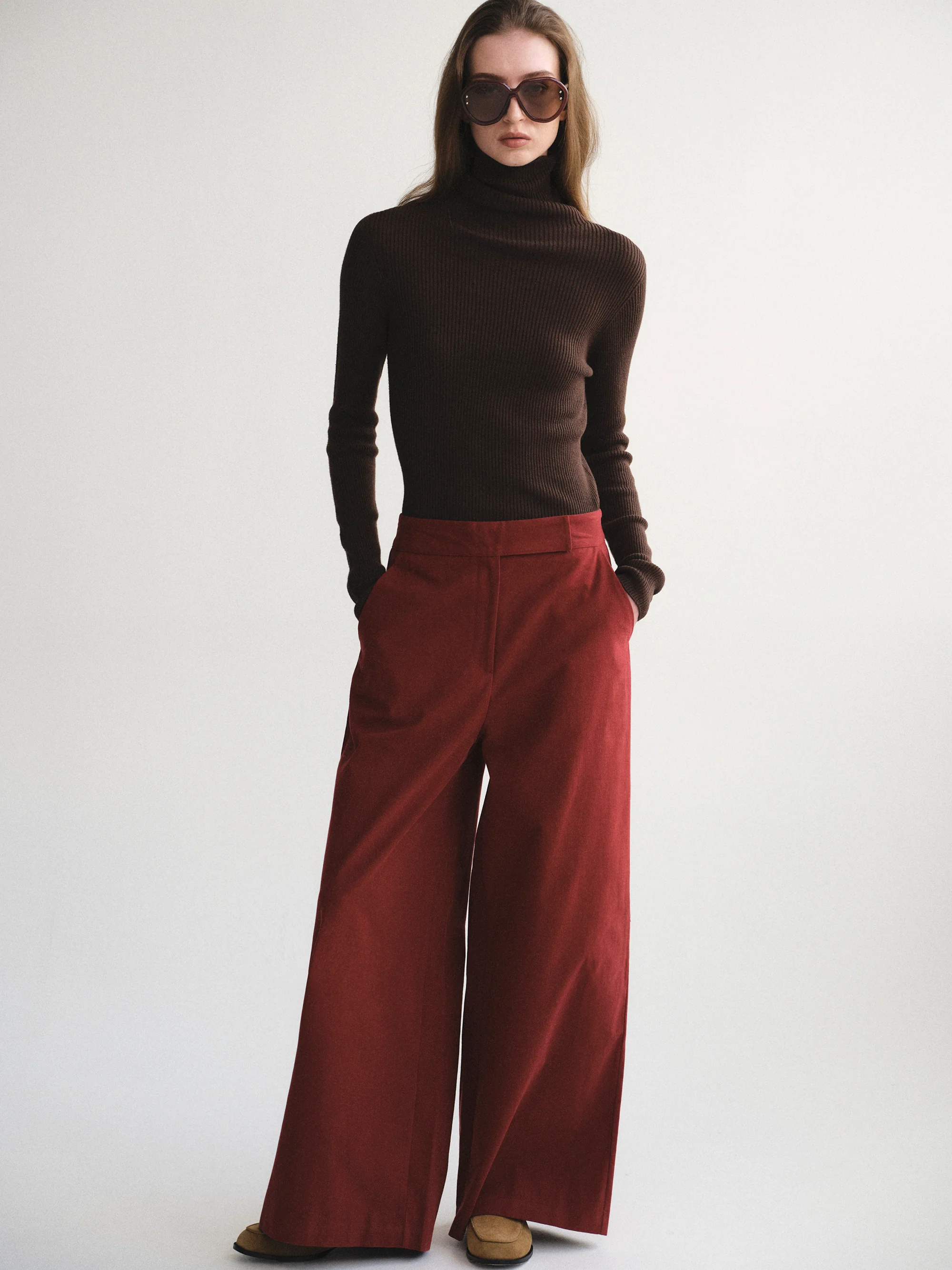 Wide-Leg Corduroy Pants, Red