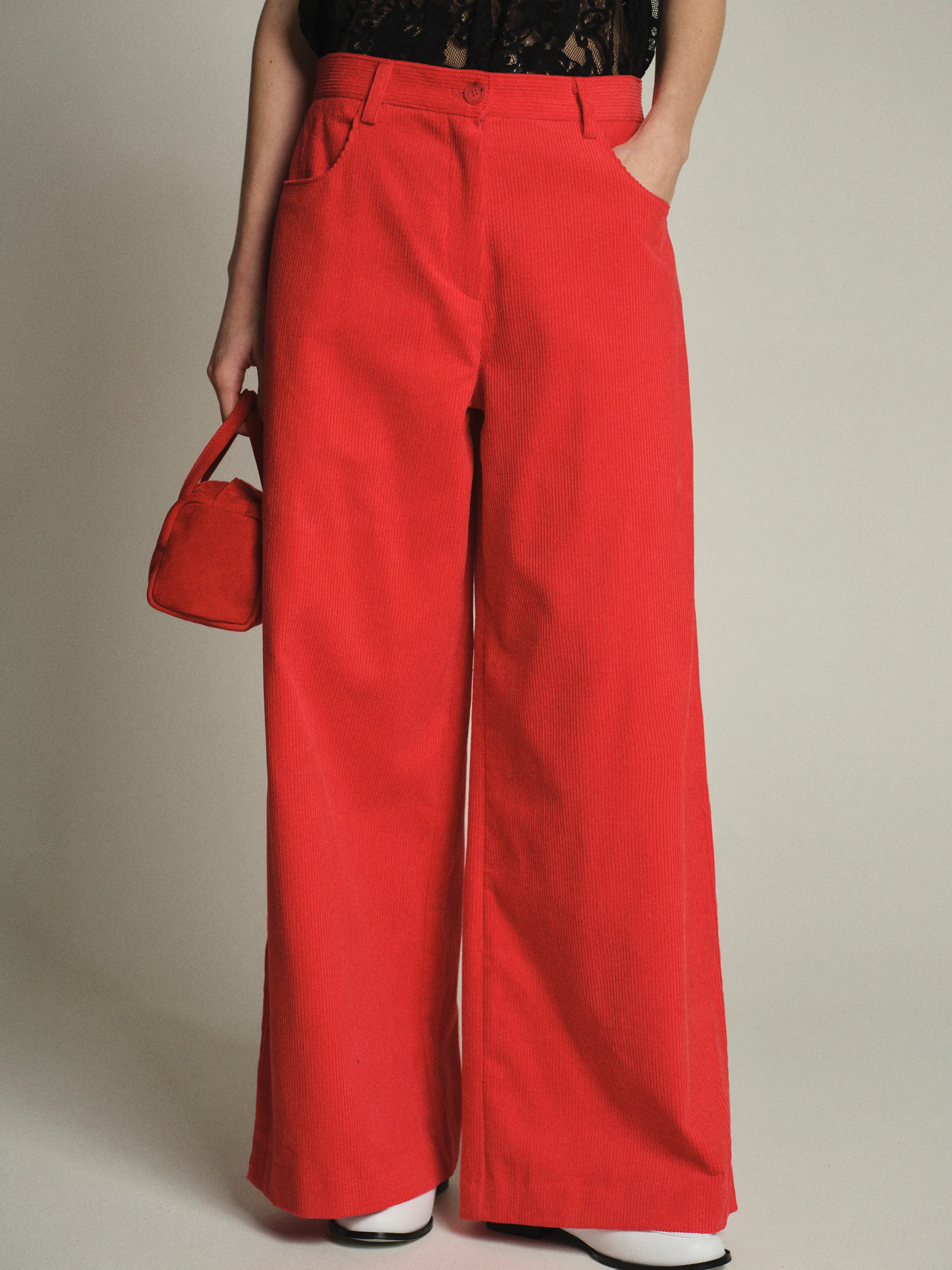 Wide-Leg Corduroy Trousers, Red - Image 2