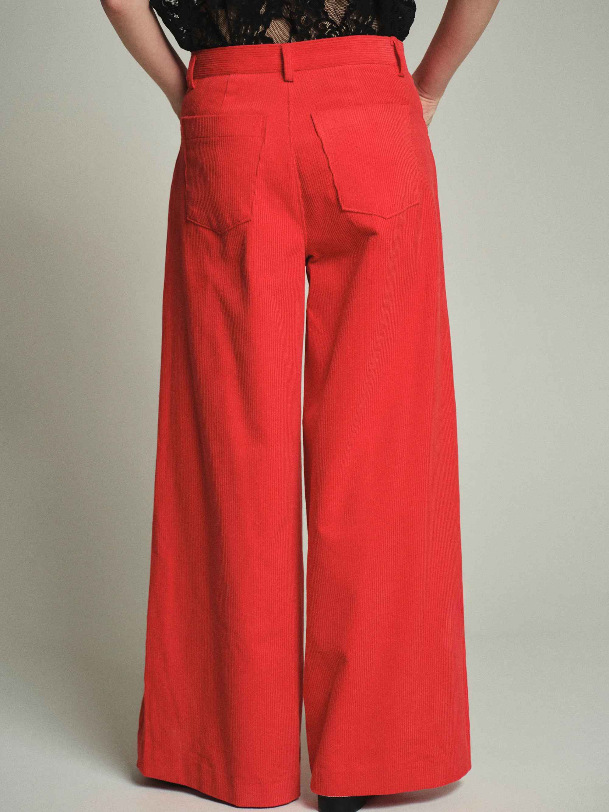 Wide-Leg Corduroy Trousers, Red - Image 4