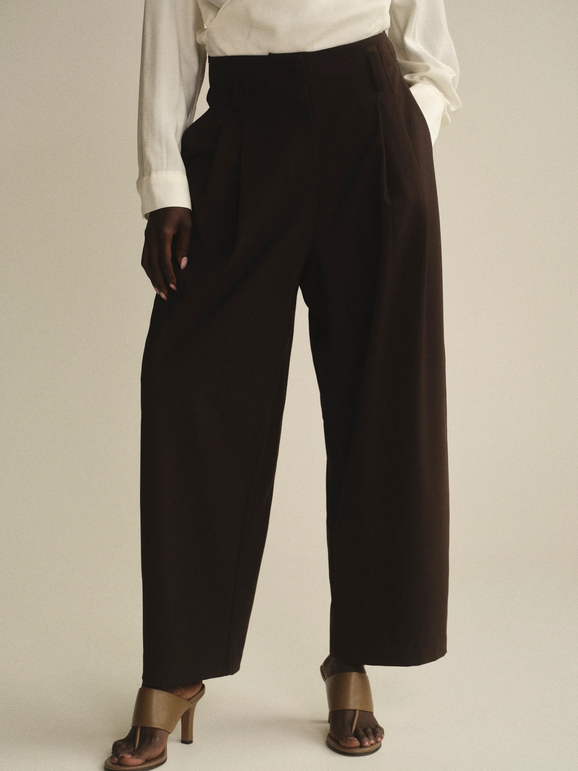 Wide Leg Pleated Trousers, Brown