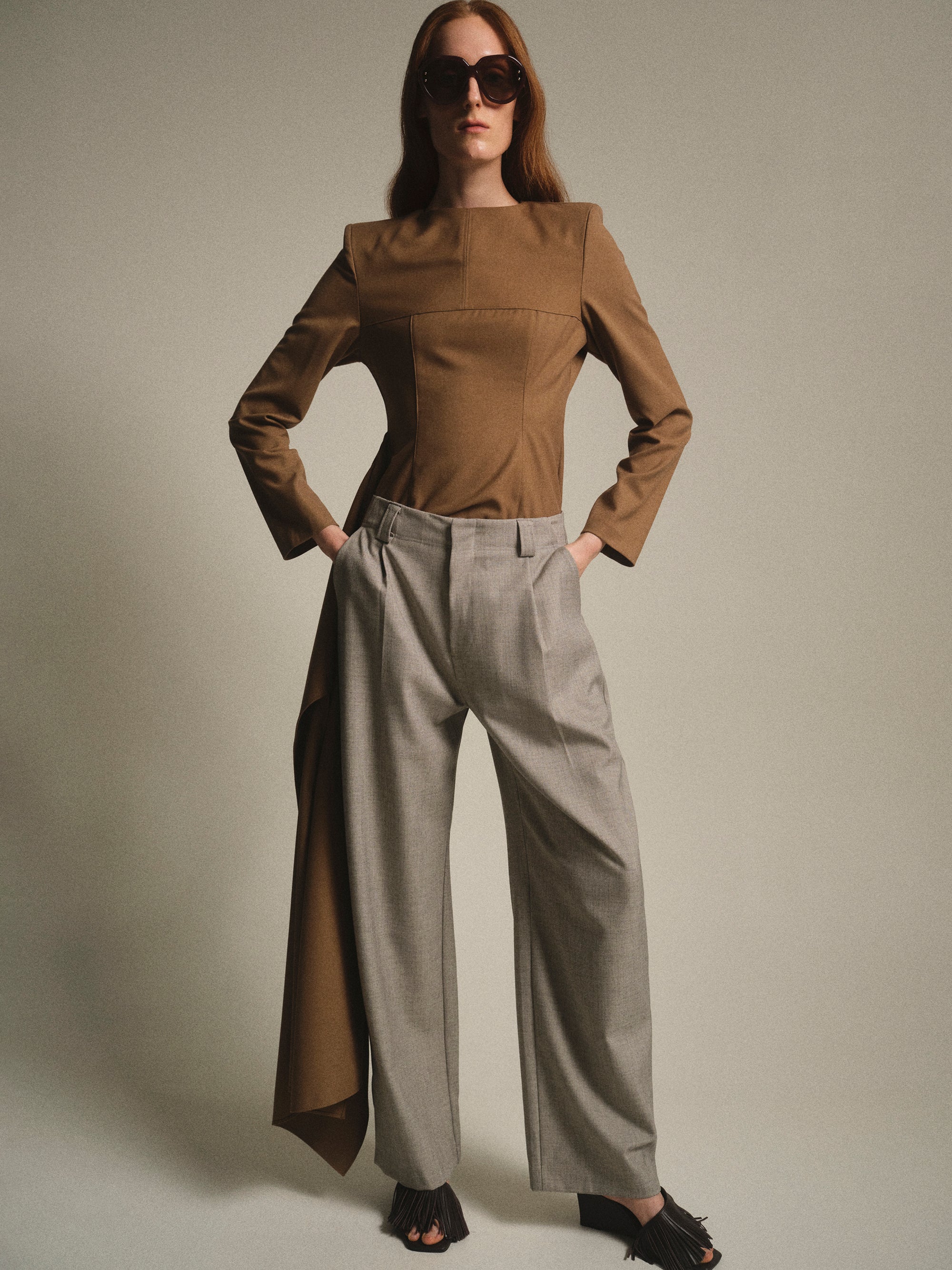 Wide Leg Suit Trousers, Grey - Image 2