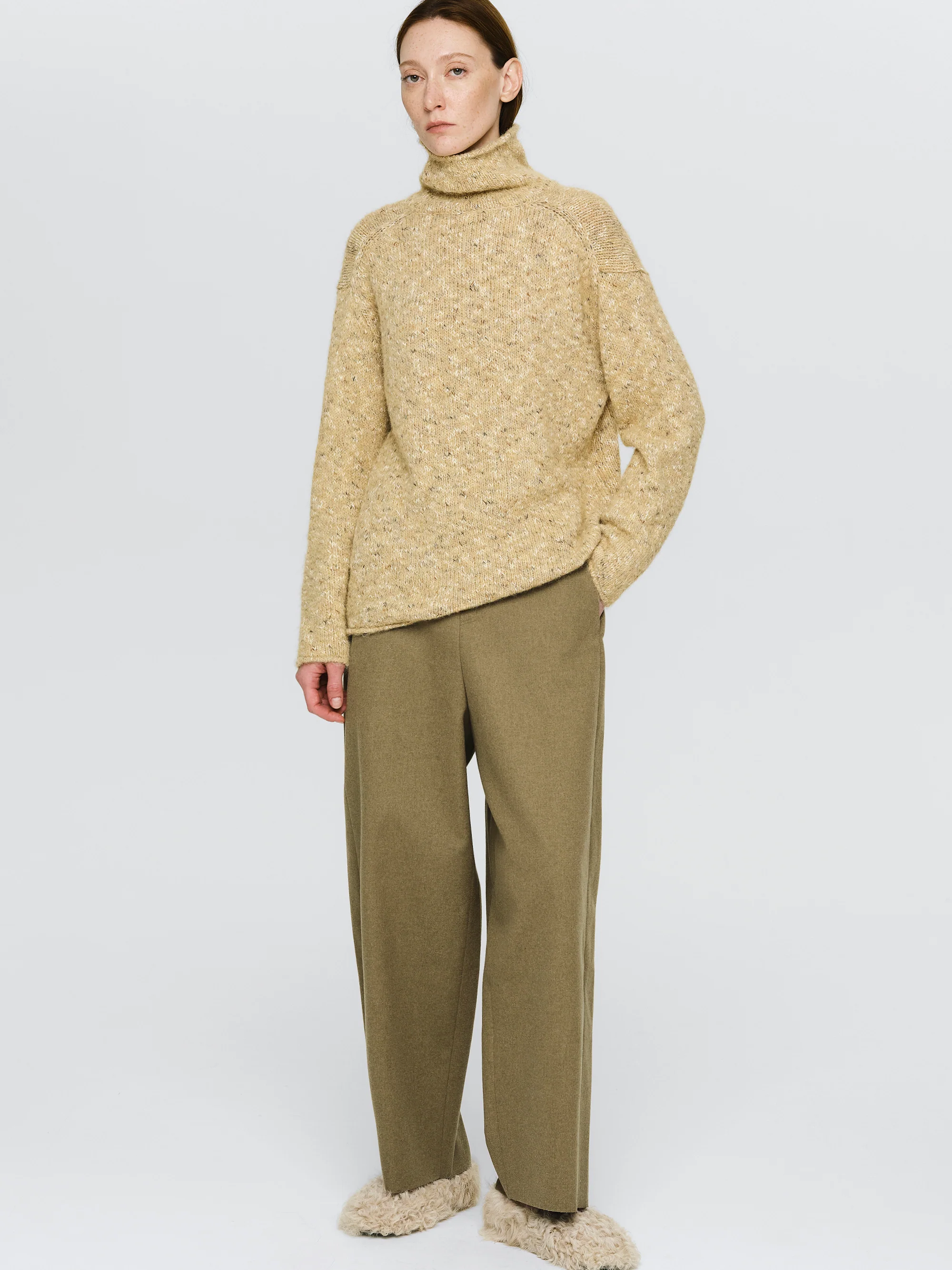 Wide-Leg Trousers, Beige - Image 2