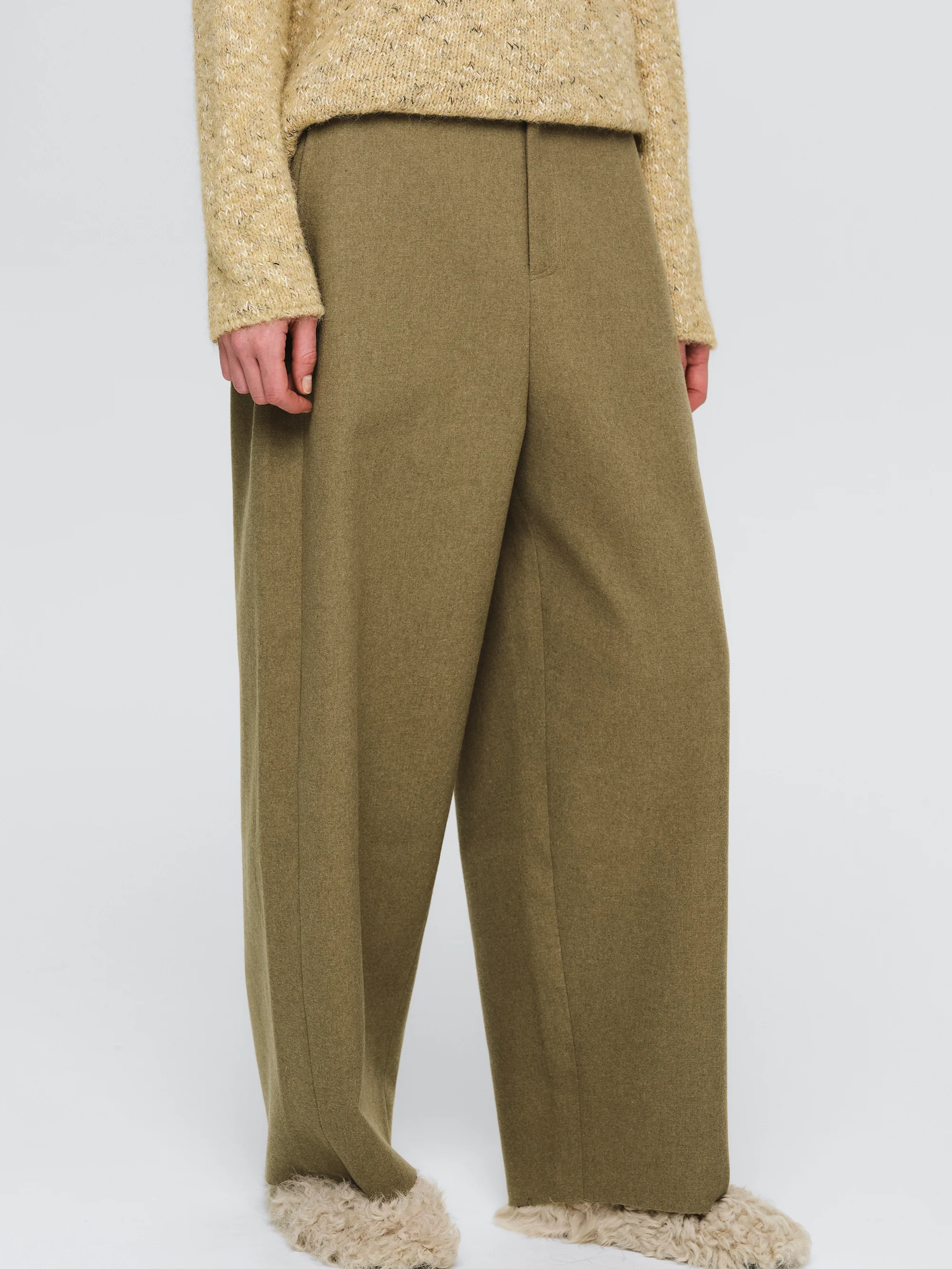 Wide-Leg Trousers, Beige - Image 3