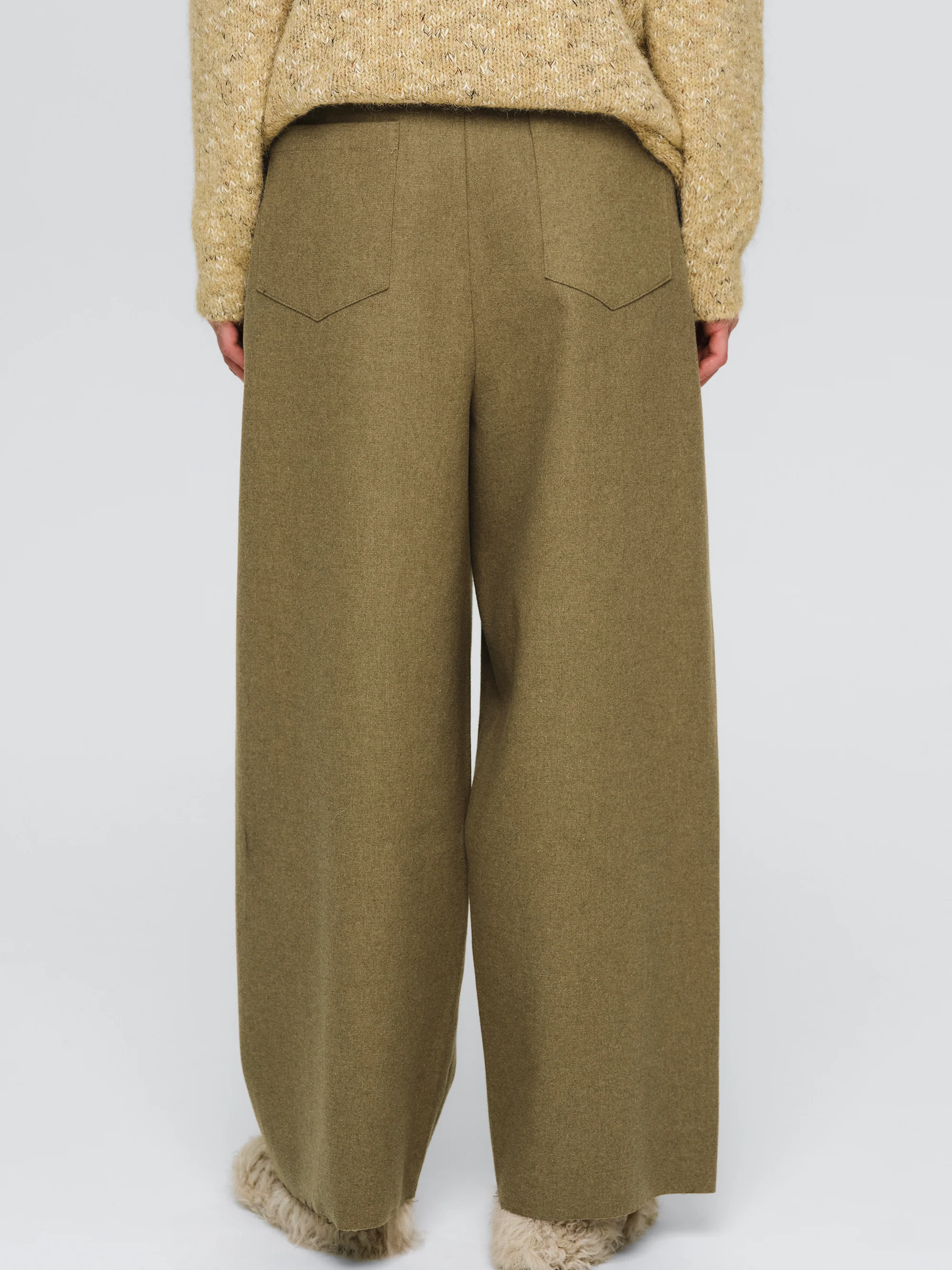 Wide-Leg Trousers, Beige - Image 4