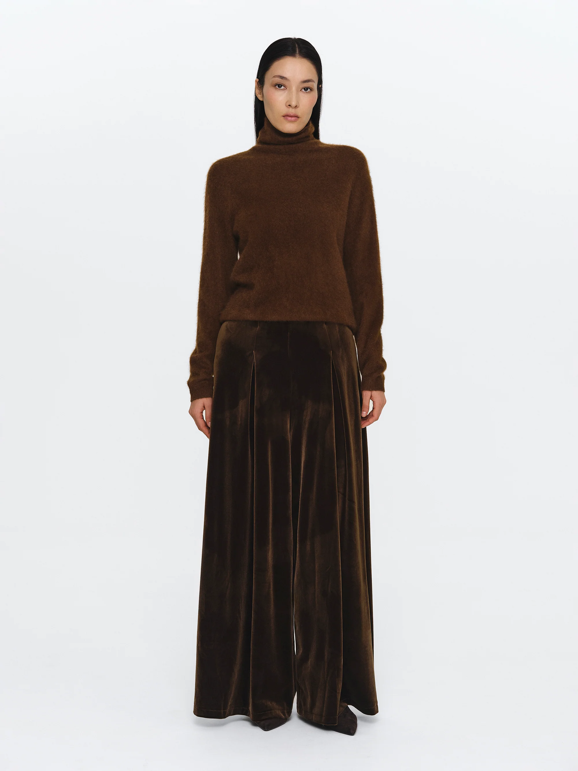 Wide-Leg Velvet Trousers, Brown - Image 3