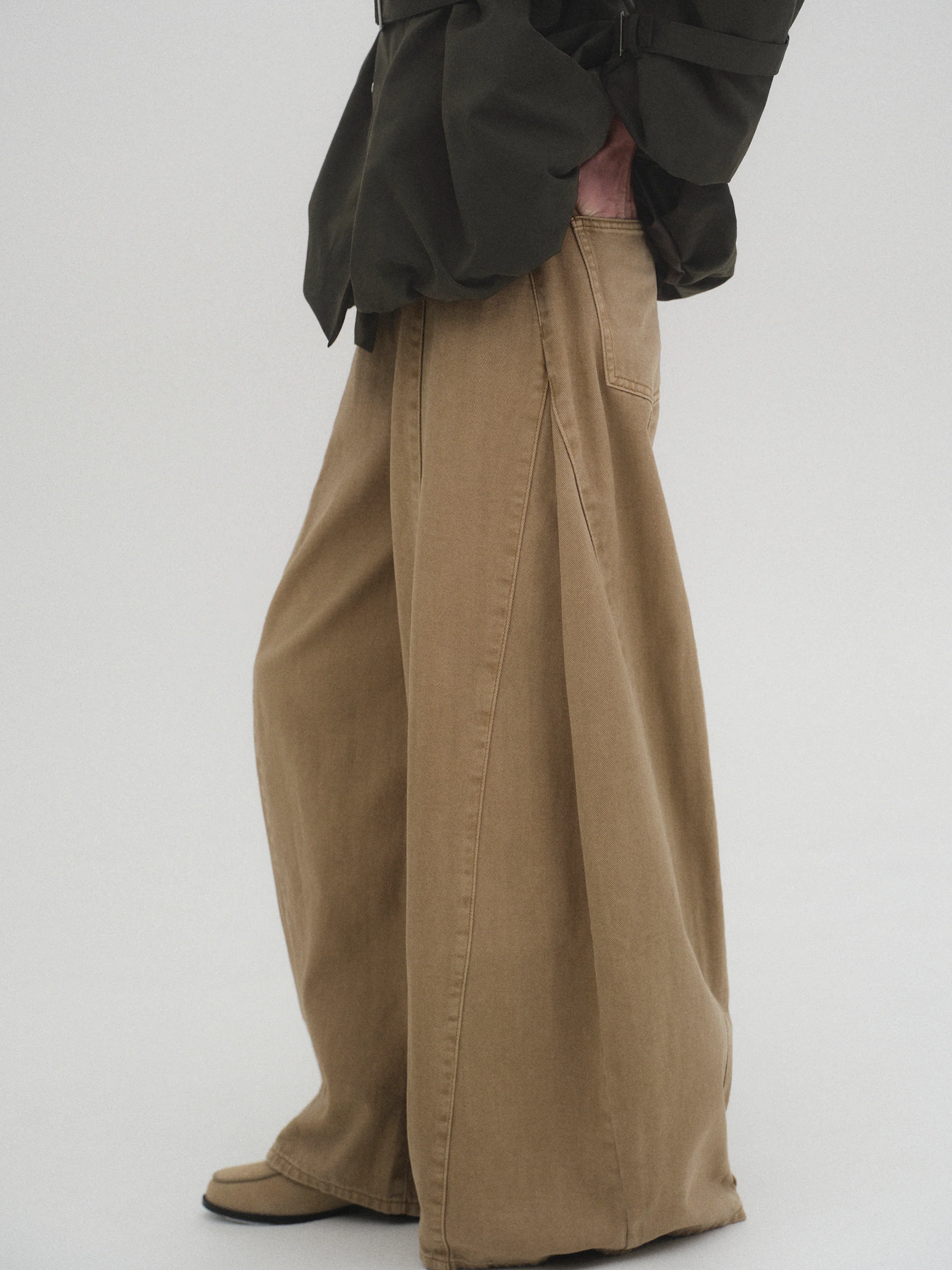 Wide Paneled Jeans, Beige - Image 2
