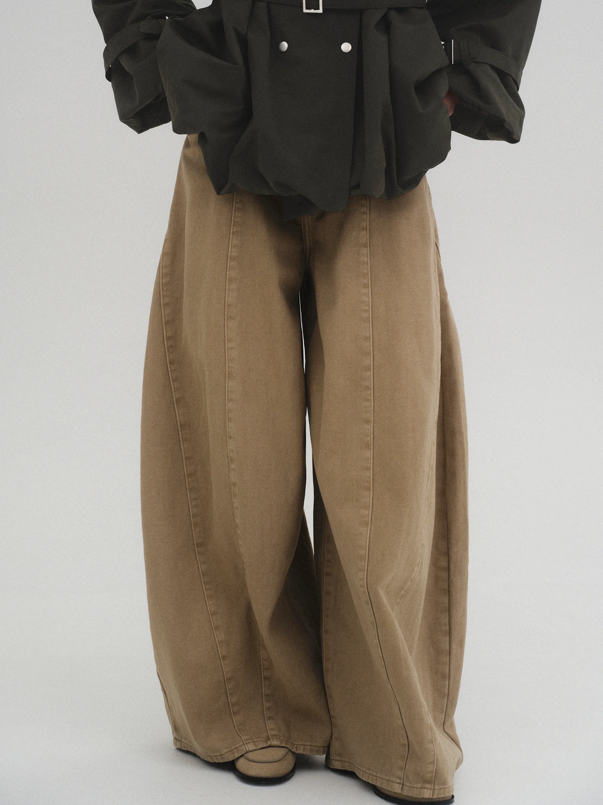 Wide Paneled Jeans, Beige - Image 3