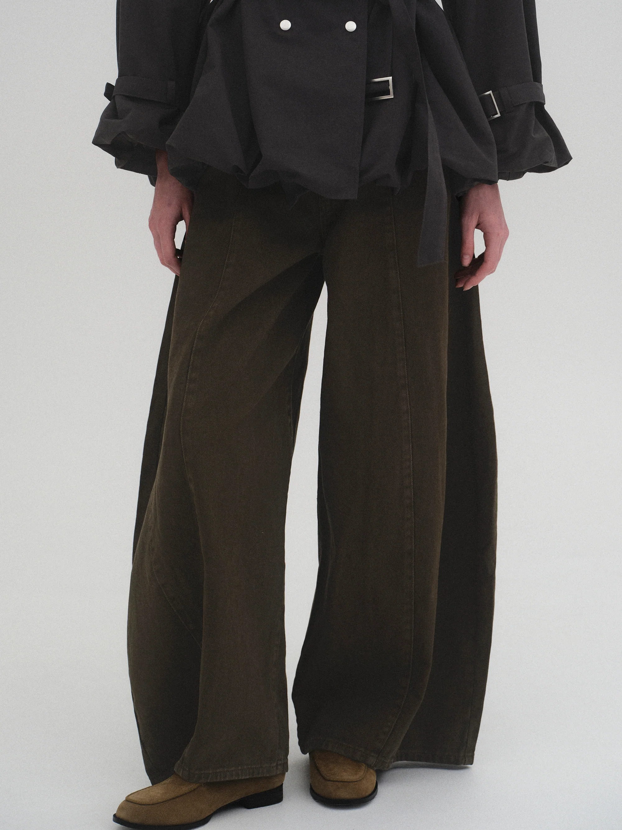 Wide Paneled Jeans, Brown - Image 3