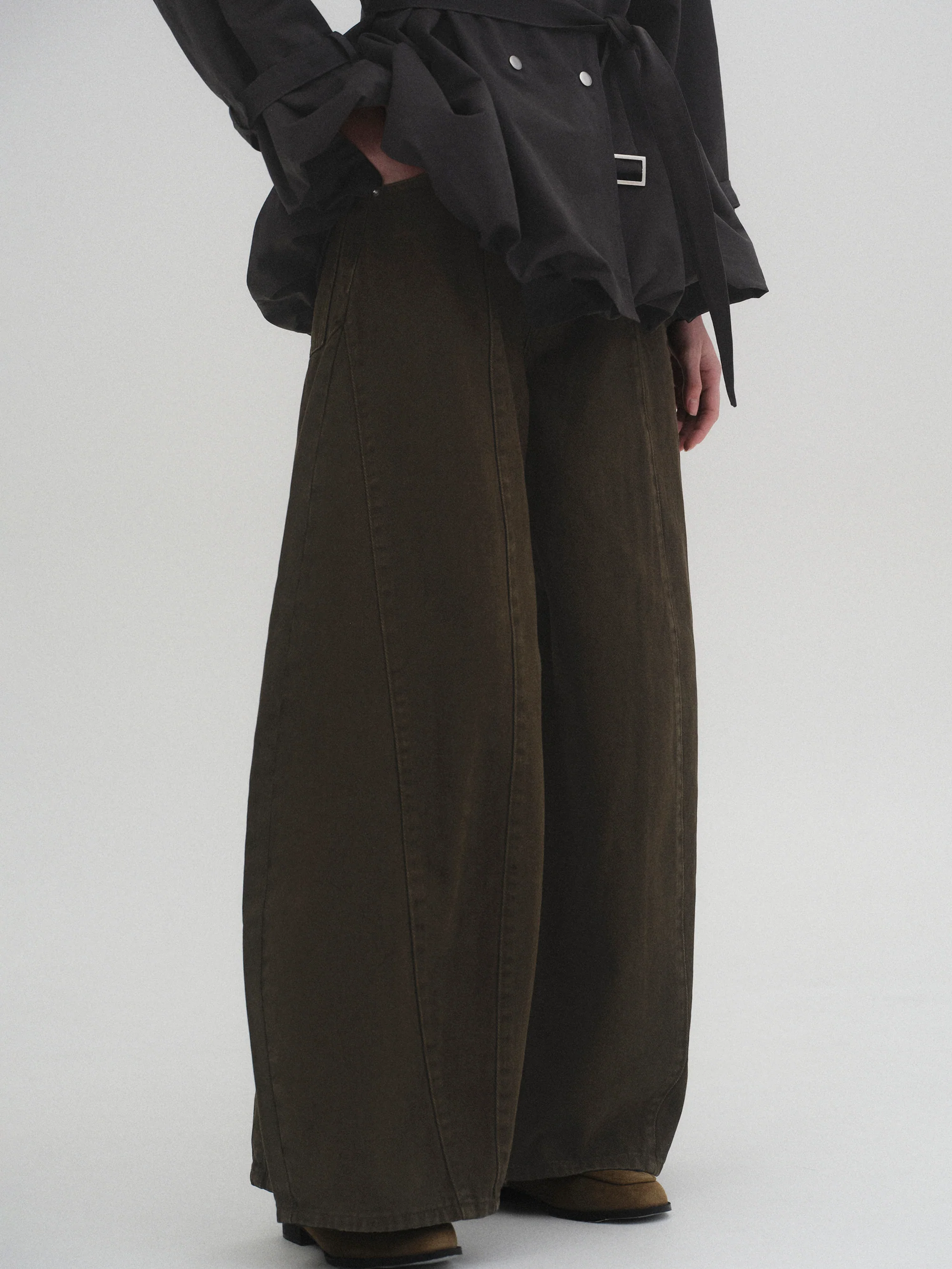 Wide Paneled Jeans, Brown - Image 4
