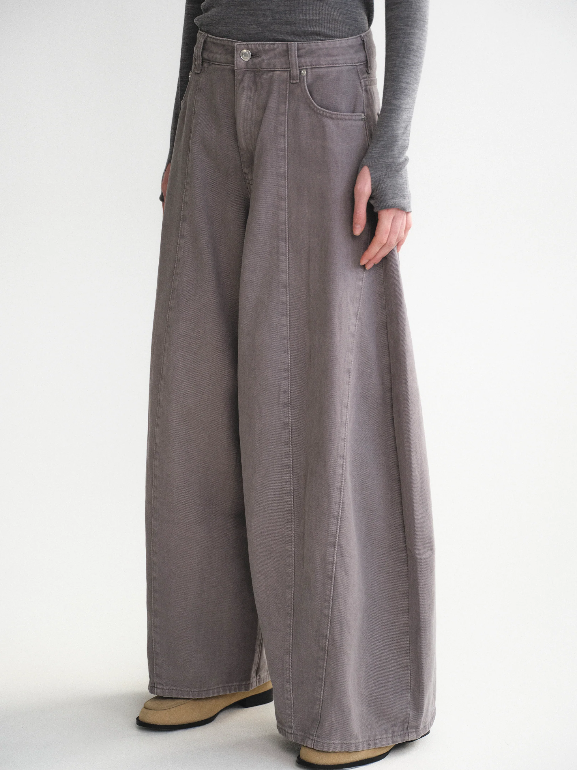 Wide Paneled Jeans, Grey - Image 2