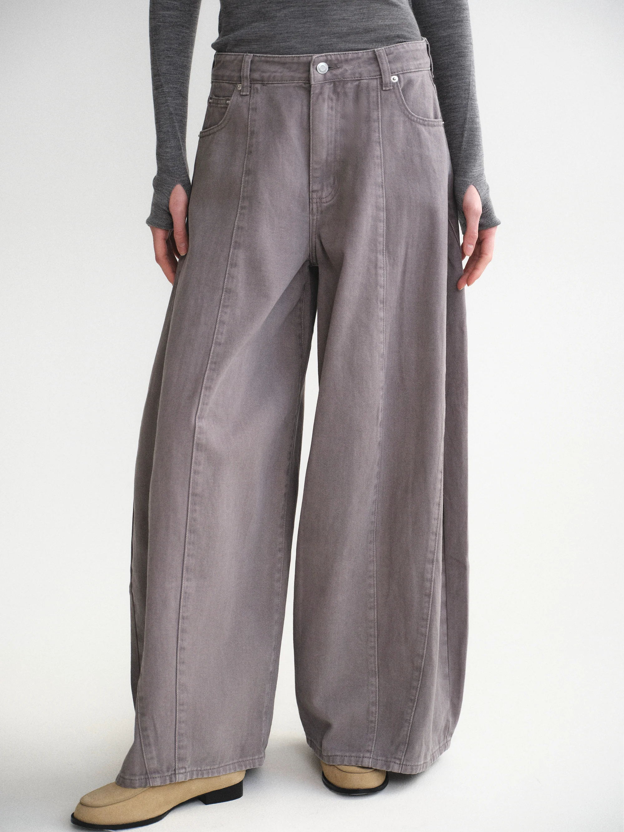 Wide Paneled Jeans, Grey - Image 4