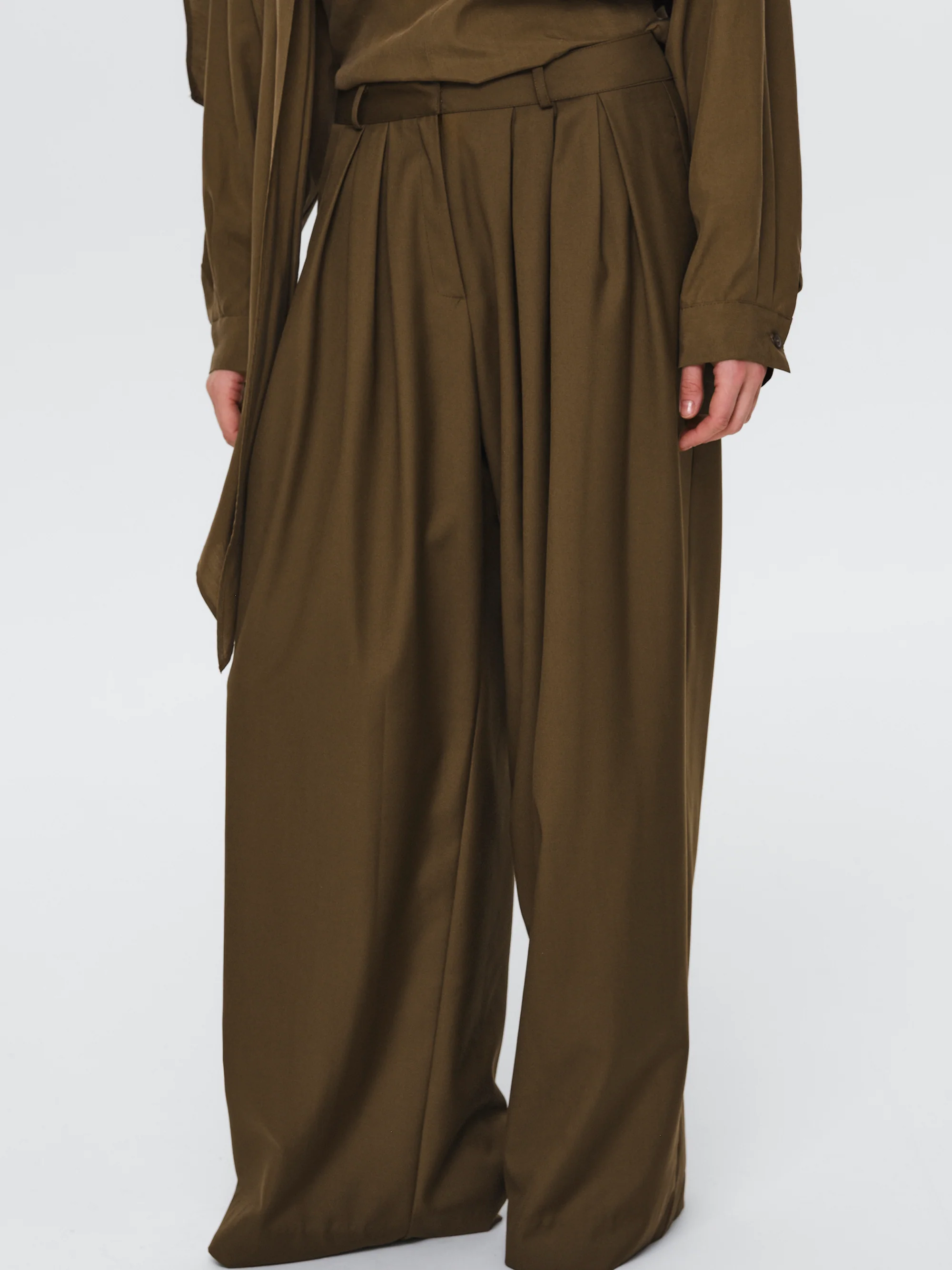 Wide Pleated Trousers, Brown