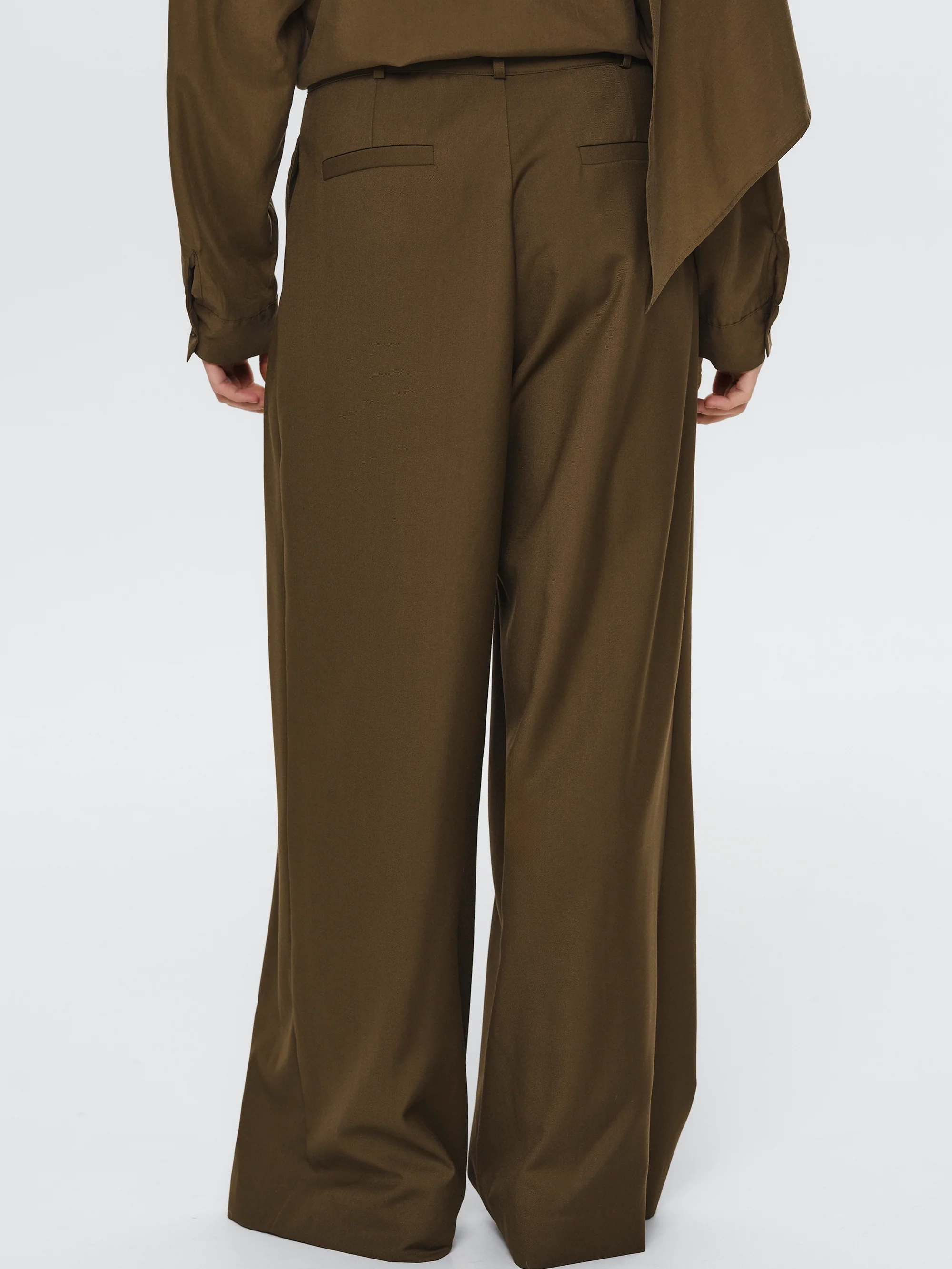 Wide Pleated Trousers, Brown - Image 4