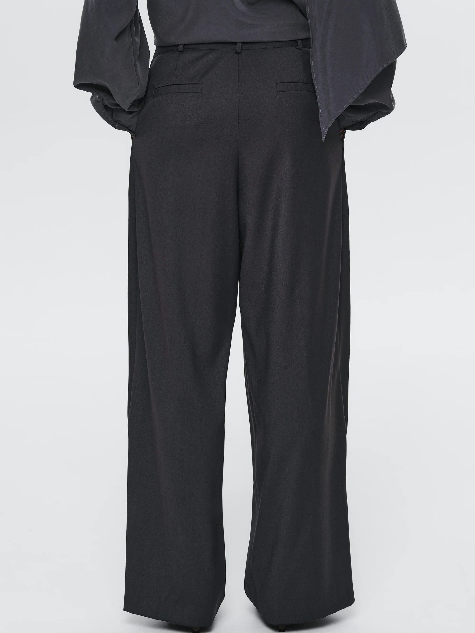 Wide Pleated Trousers, Charcoal - Image 3