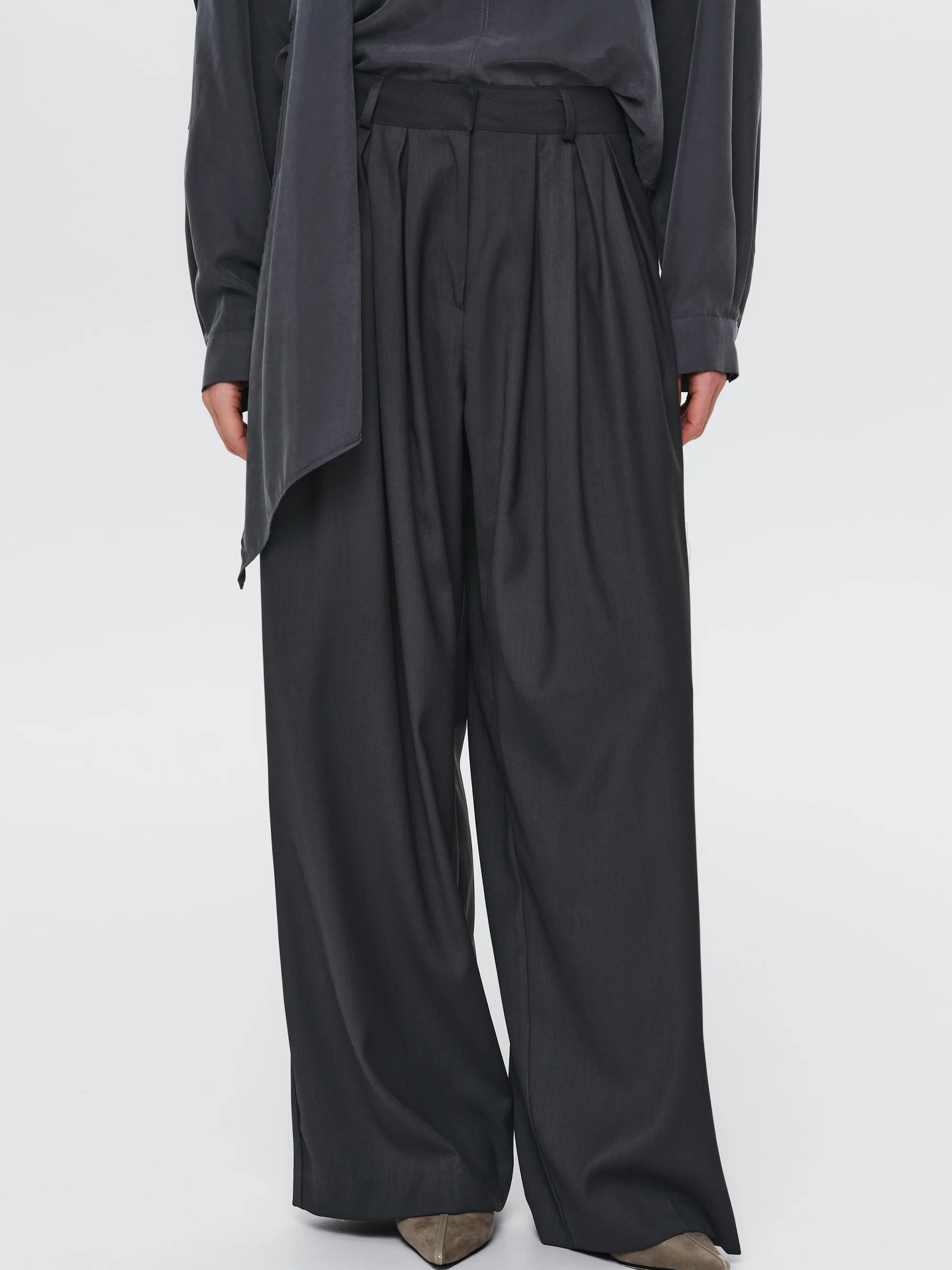 Wide Pleated Trousers, Charcoal - Image 4