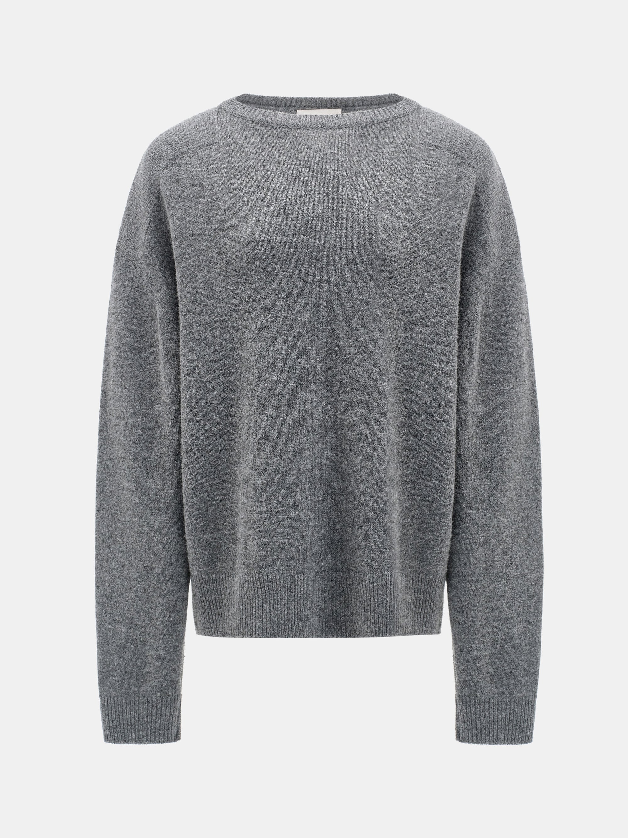 Wide-Shoulder Knit Sweater, Melange Grey - Image 4