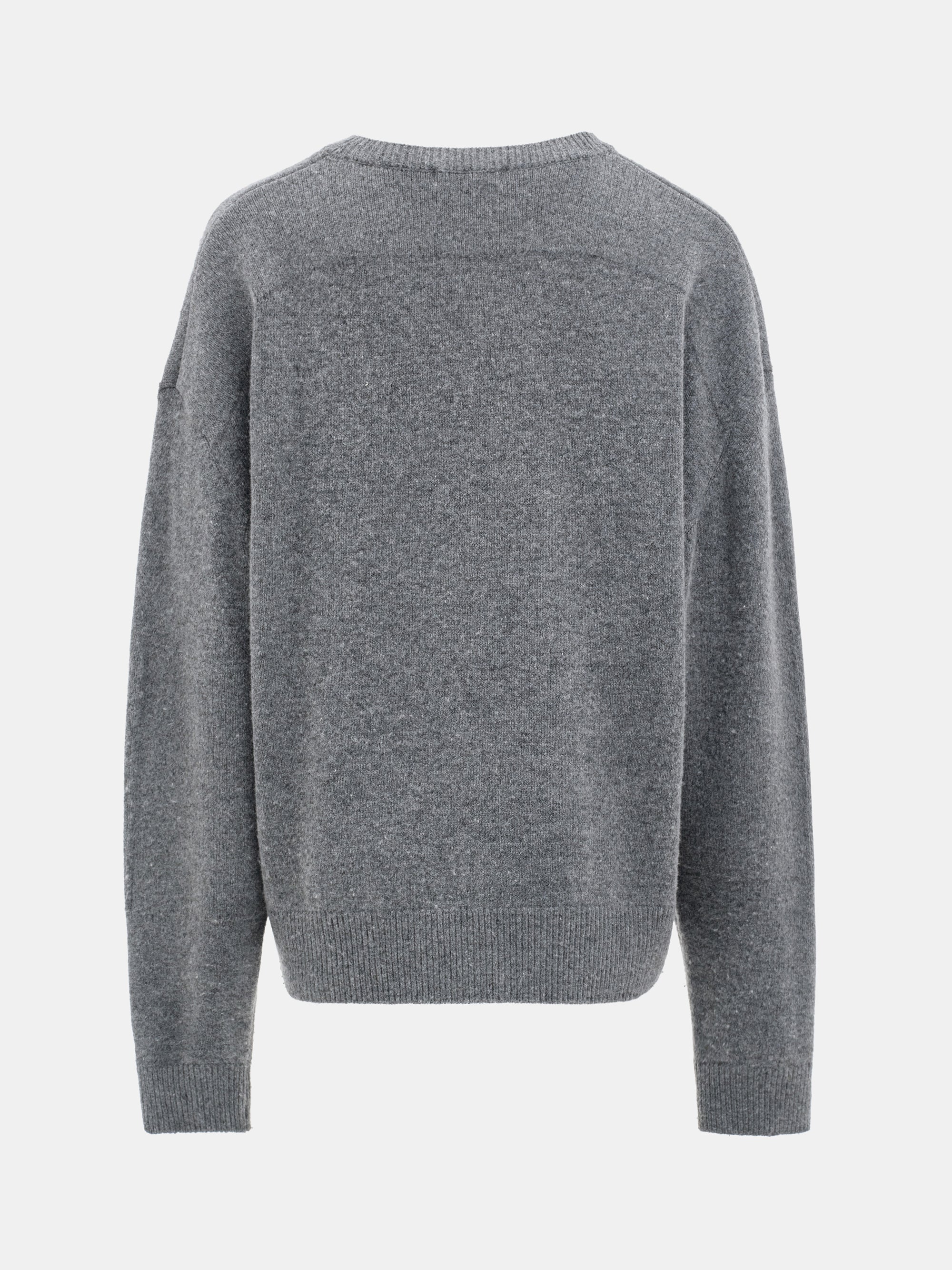 Wide-Shoulder Knit Sweater, Melange Grey - Image 5