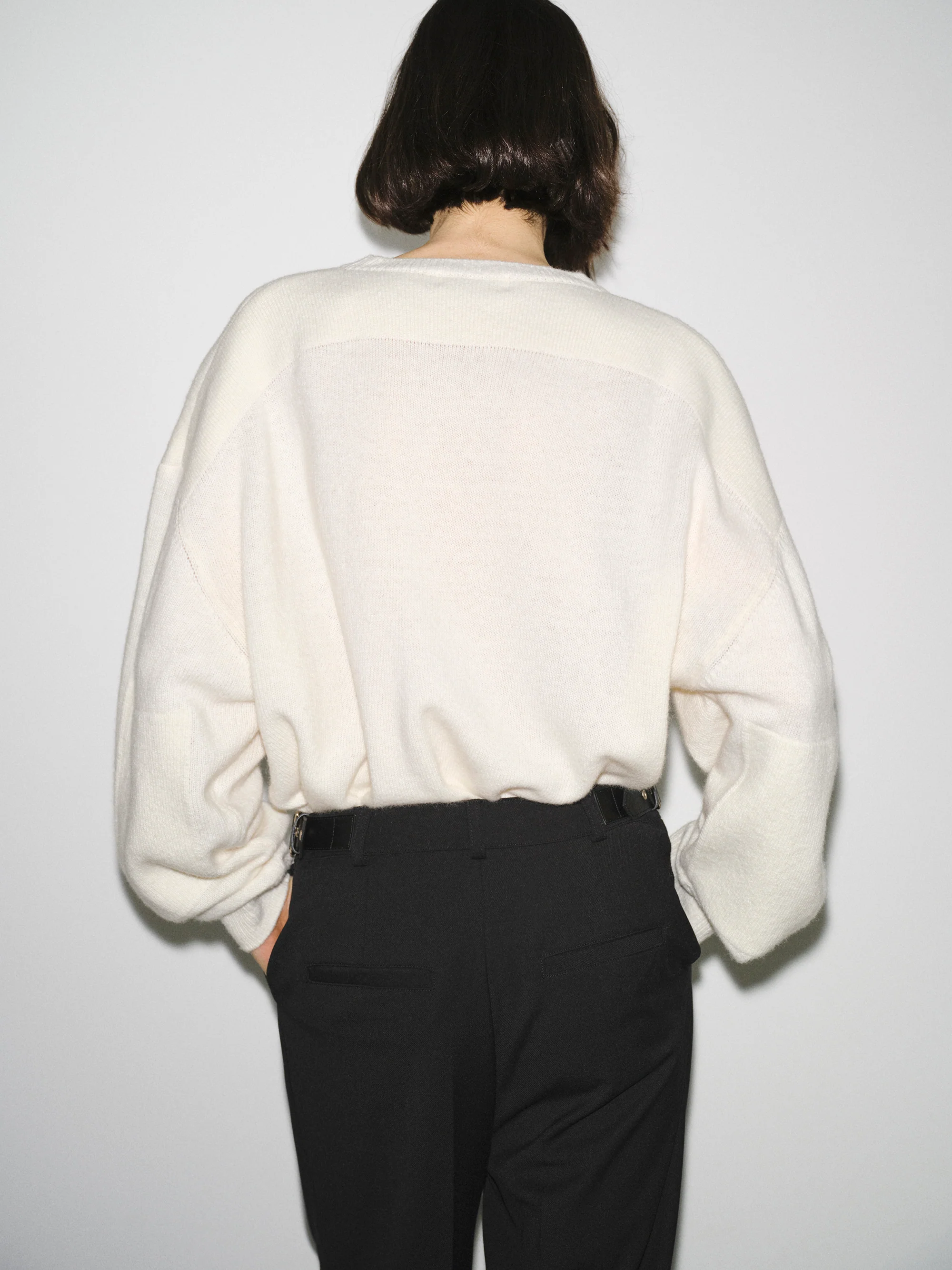 Wide-Shoulder Knit Sweater, White - Image 2