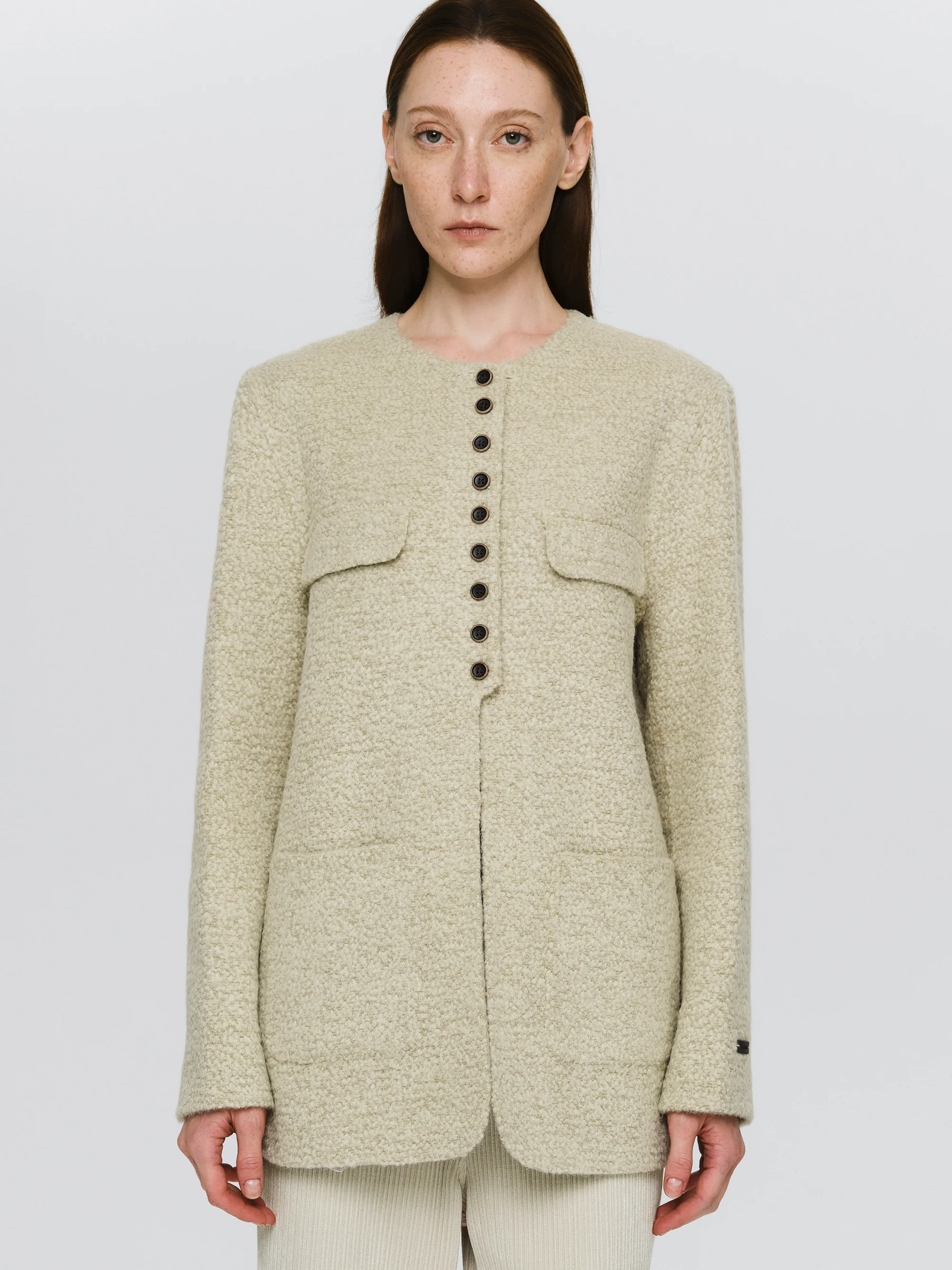 Wool-Blend Button Jacket, Sage
