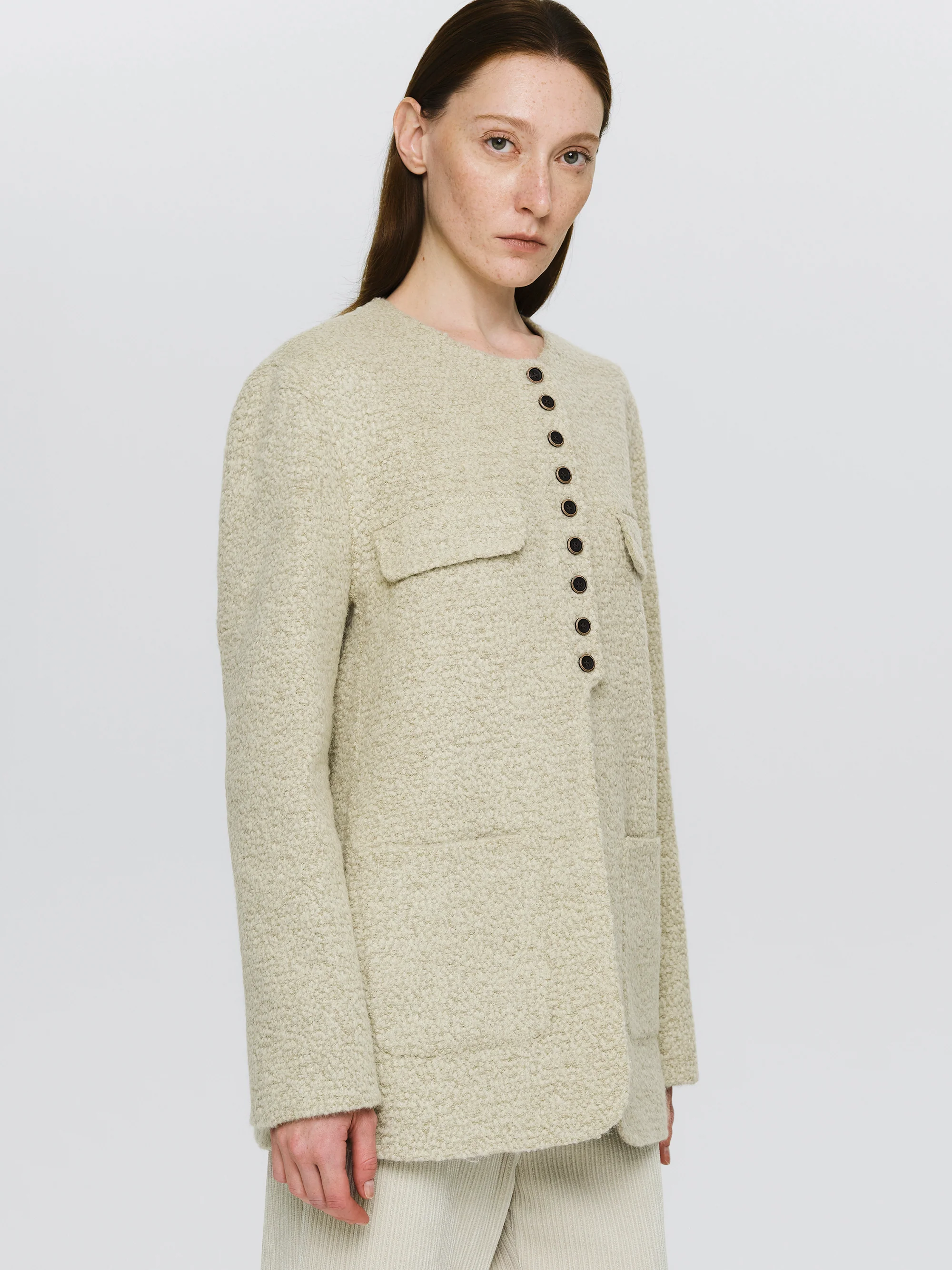 Wool-Blend Button Jacket, Sage - Image 3
