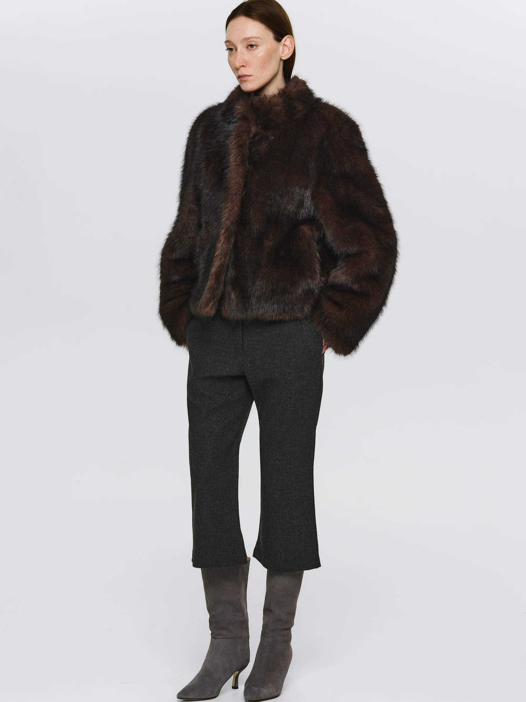 Wool-Blend Knee Pants, Brown
