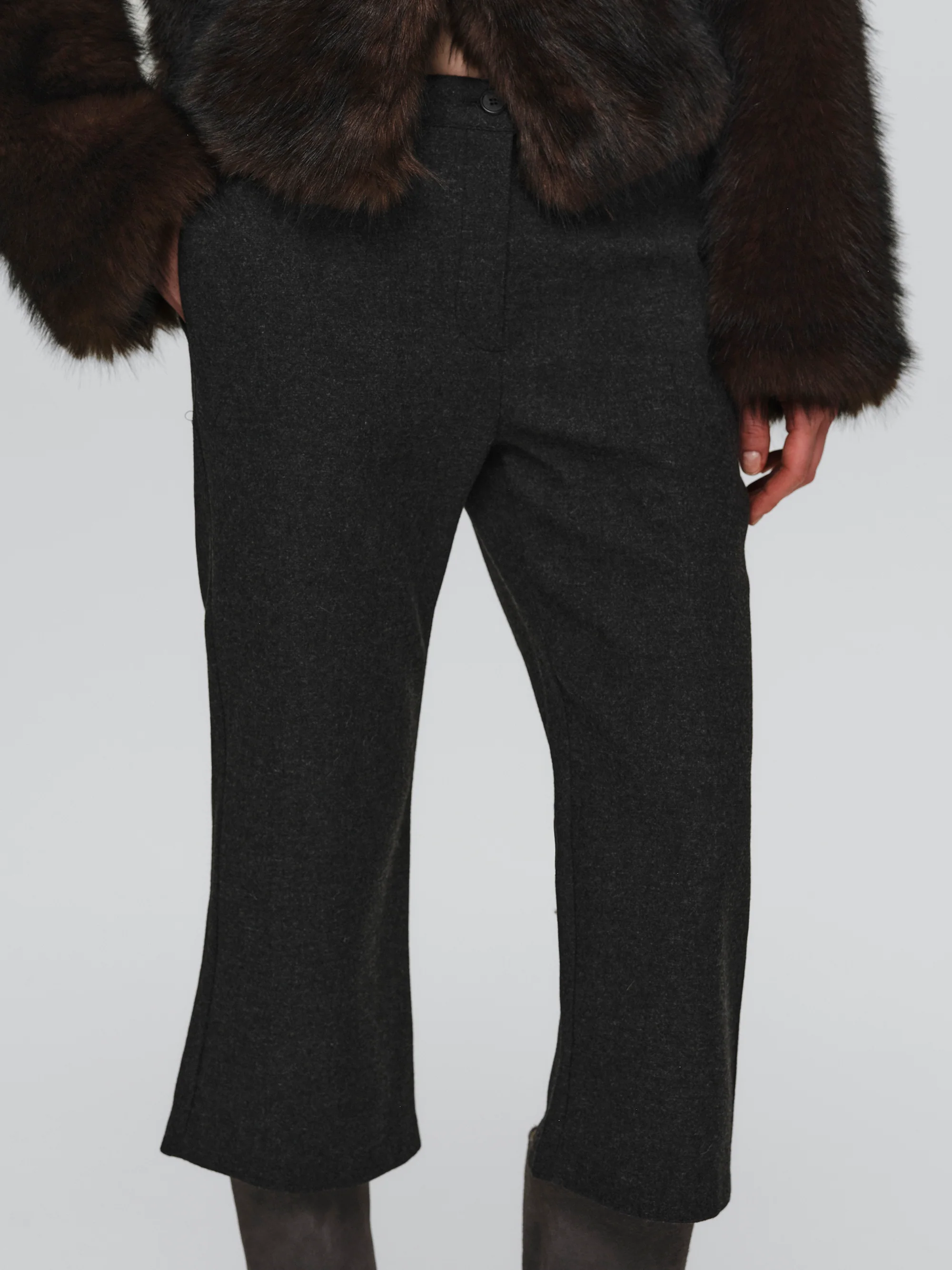 Wool-Blend Knee Pants, Brown - Image 2