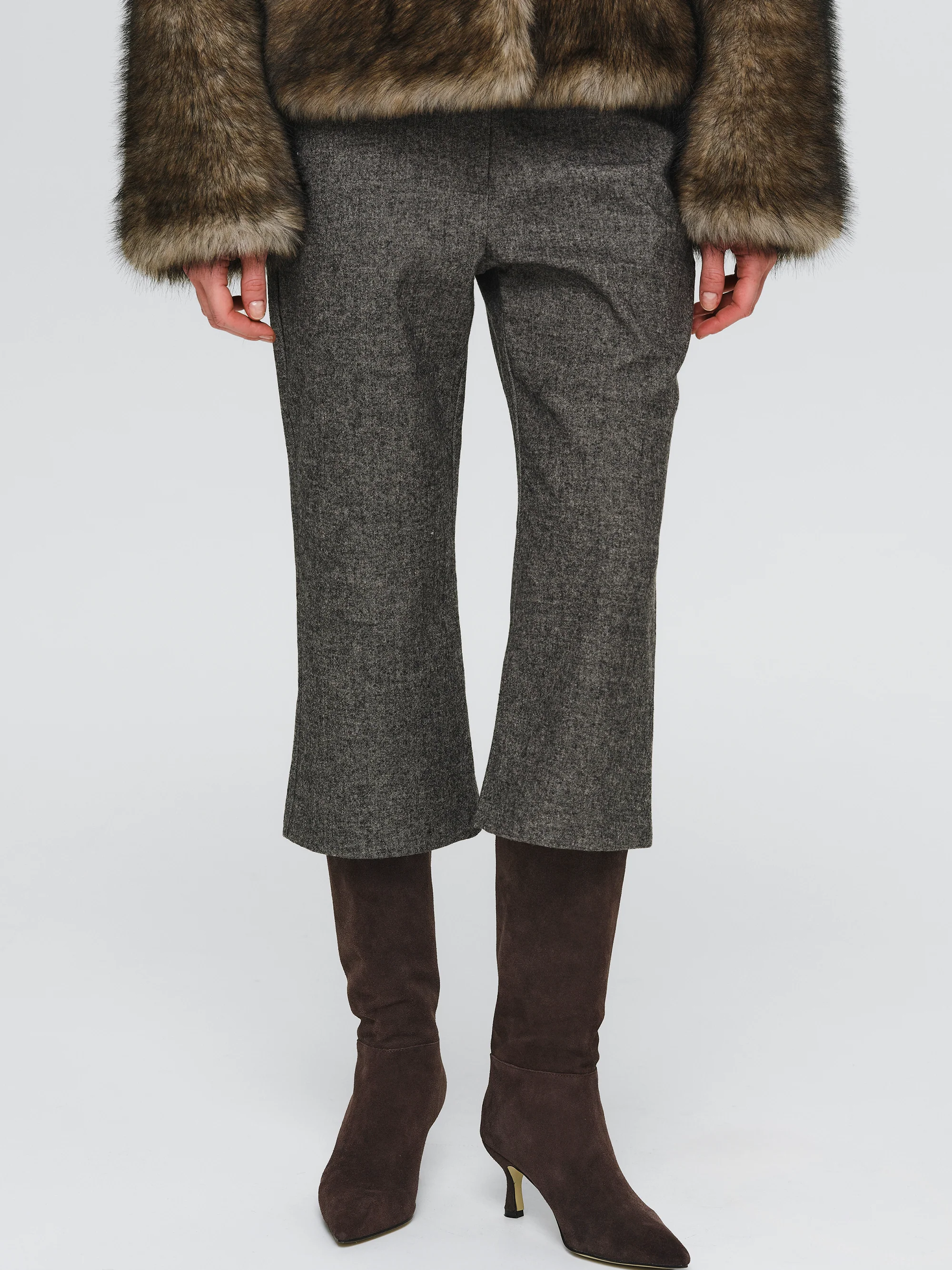 Wool-Blend Knee Pants, Grey
