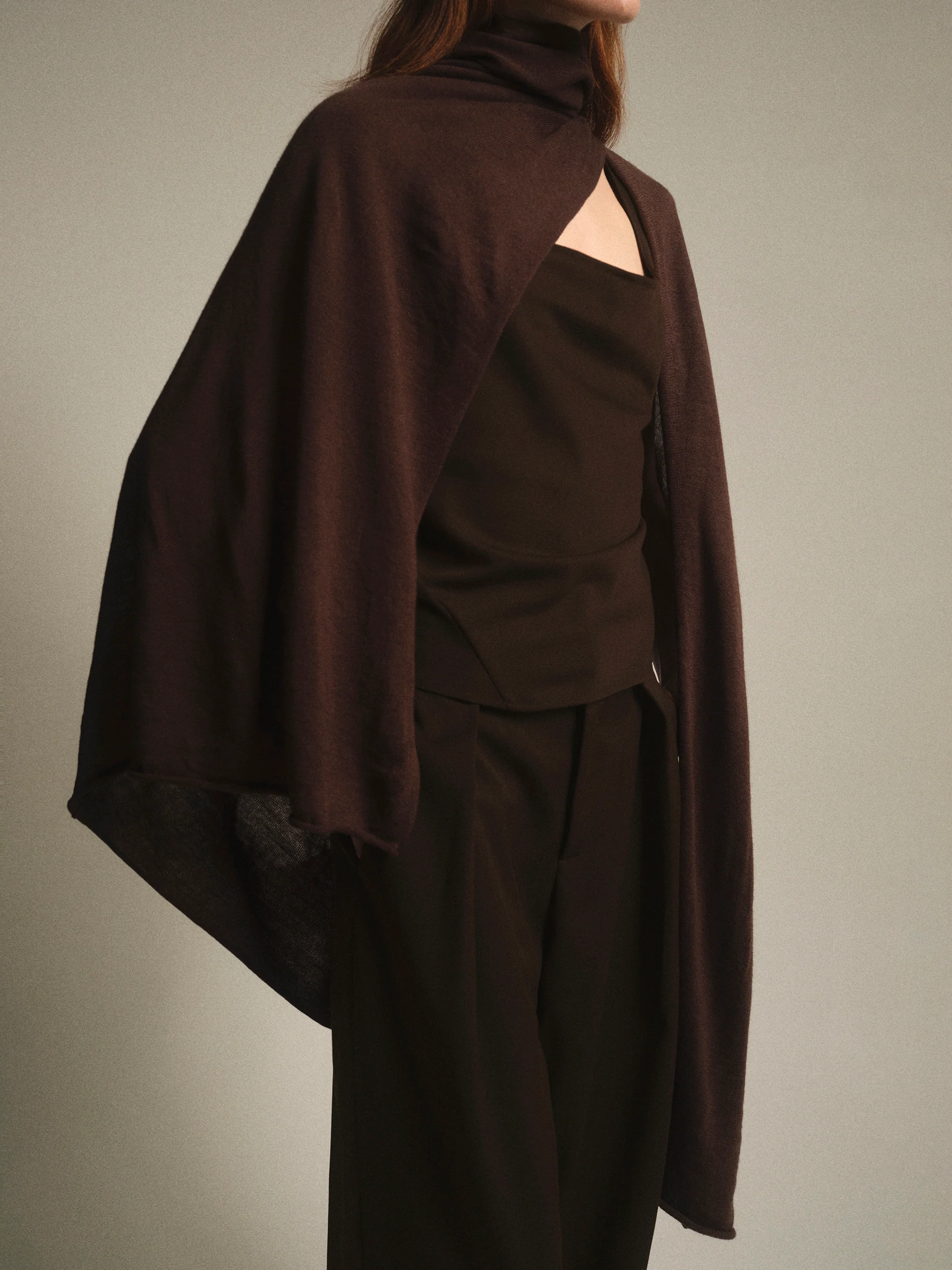 Wool-Blend Knit Shawl, Brown - Image 2