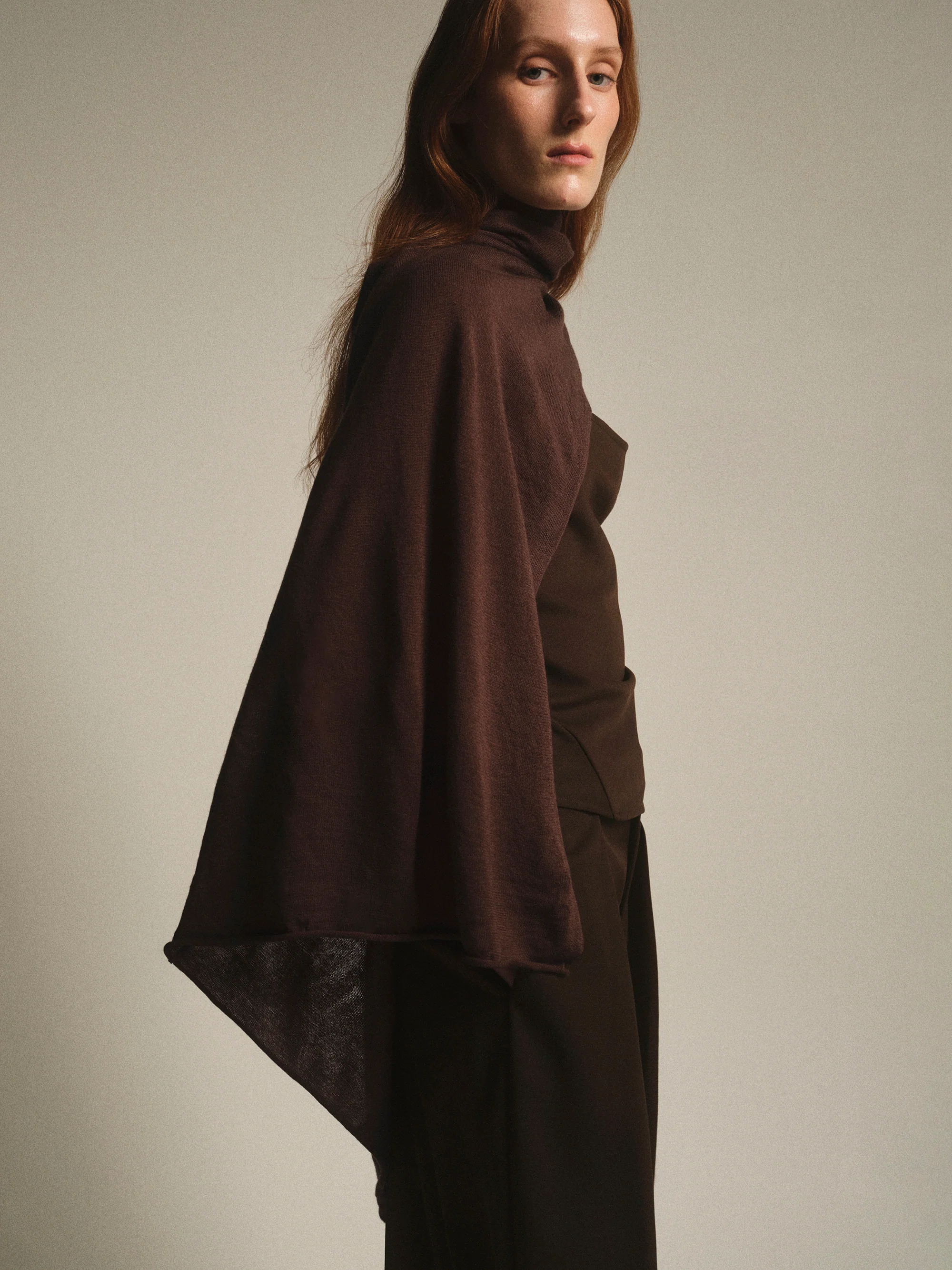 Wool-Blend Knit Shawl, Brown - Image 3