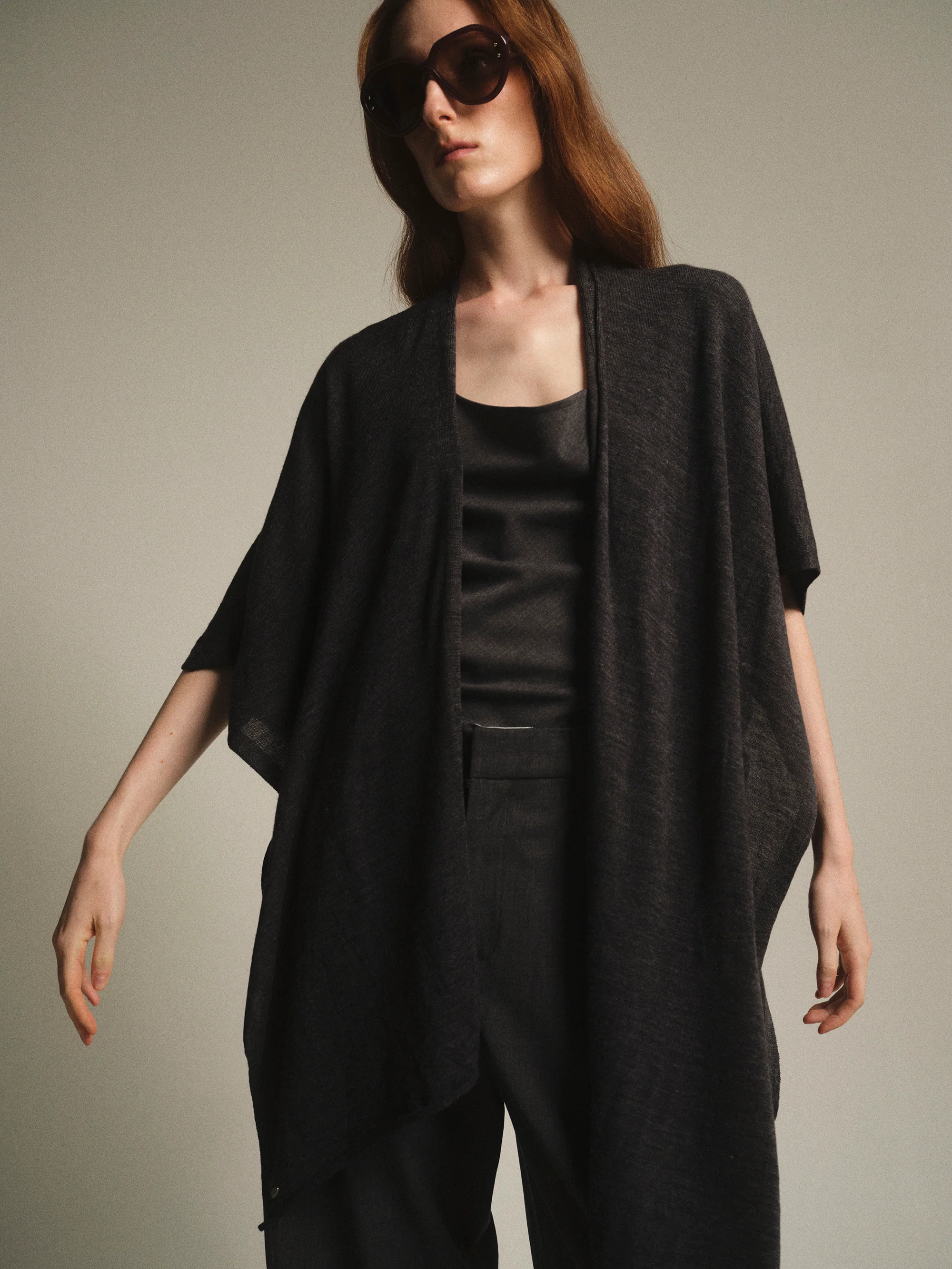 Wool-Blend Knit Shawl, Charcoal - Image 2