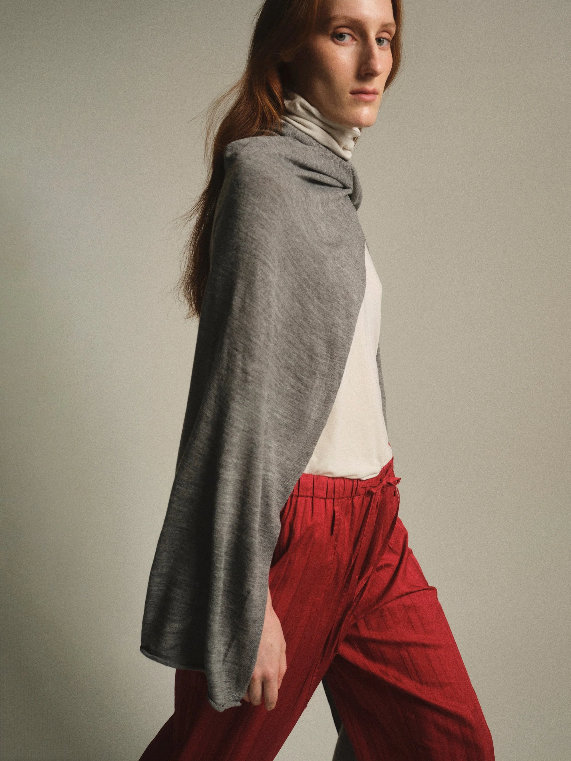 Wool-Blend Knit Shawl, Grey