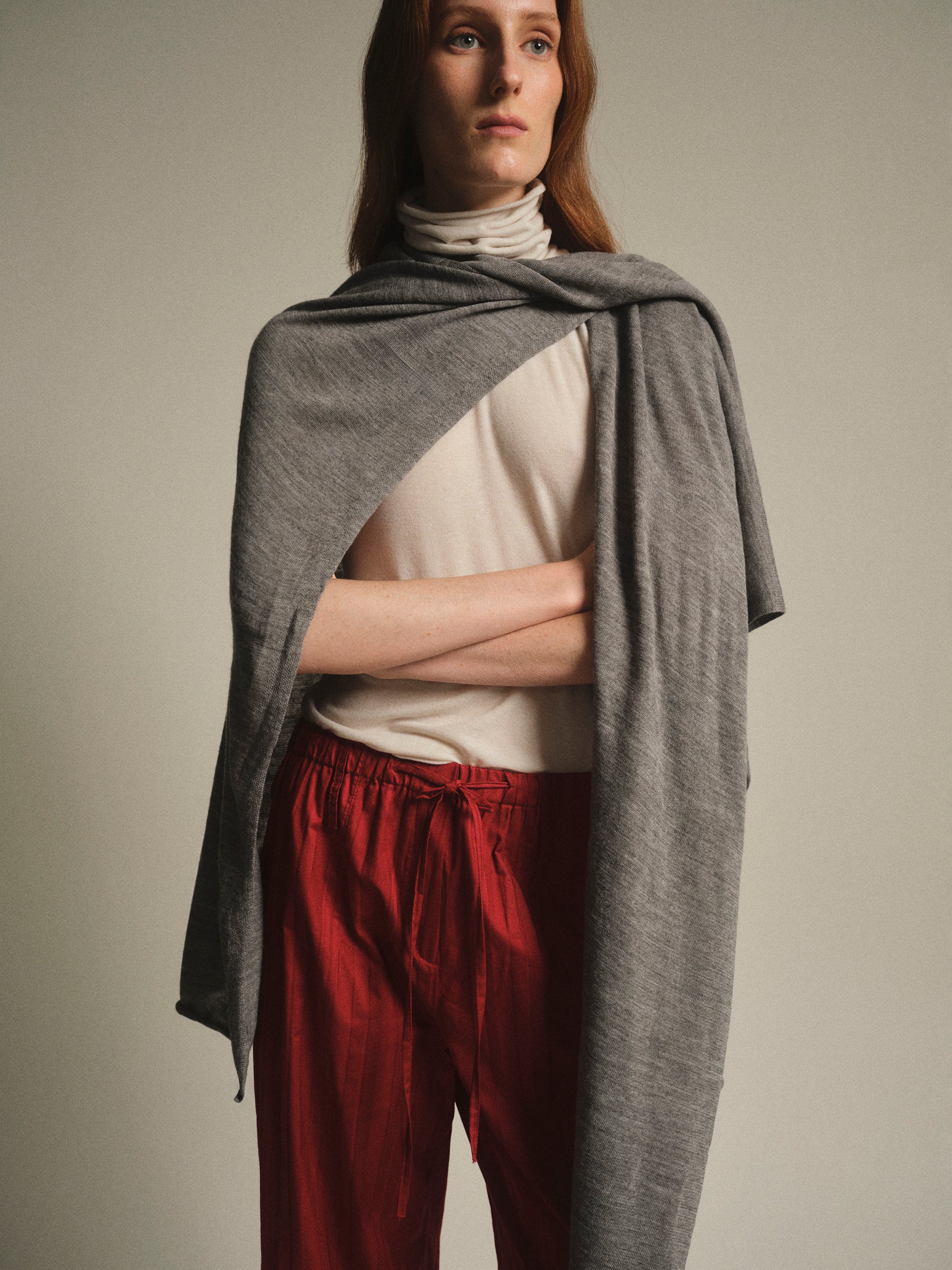 Wool-Blend Knit Shawl, Grey - Image 2