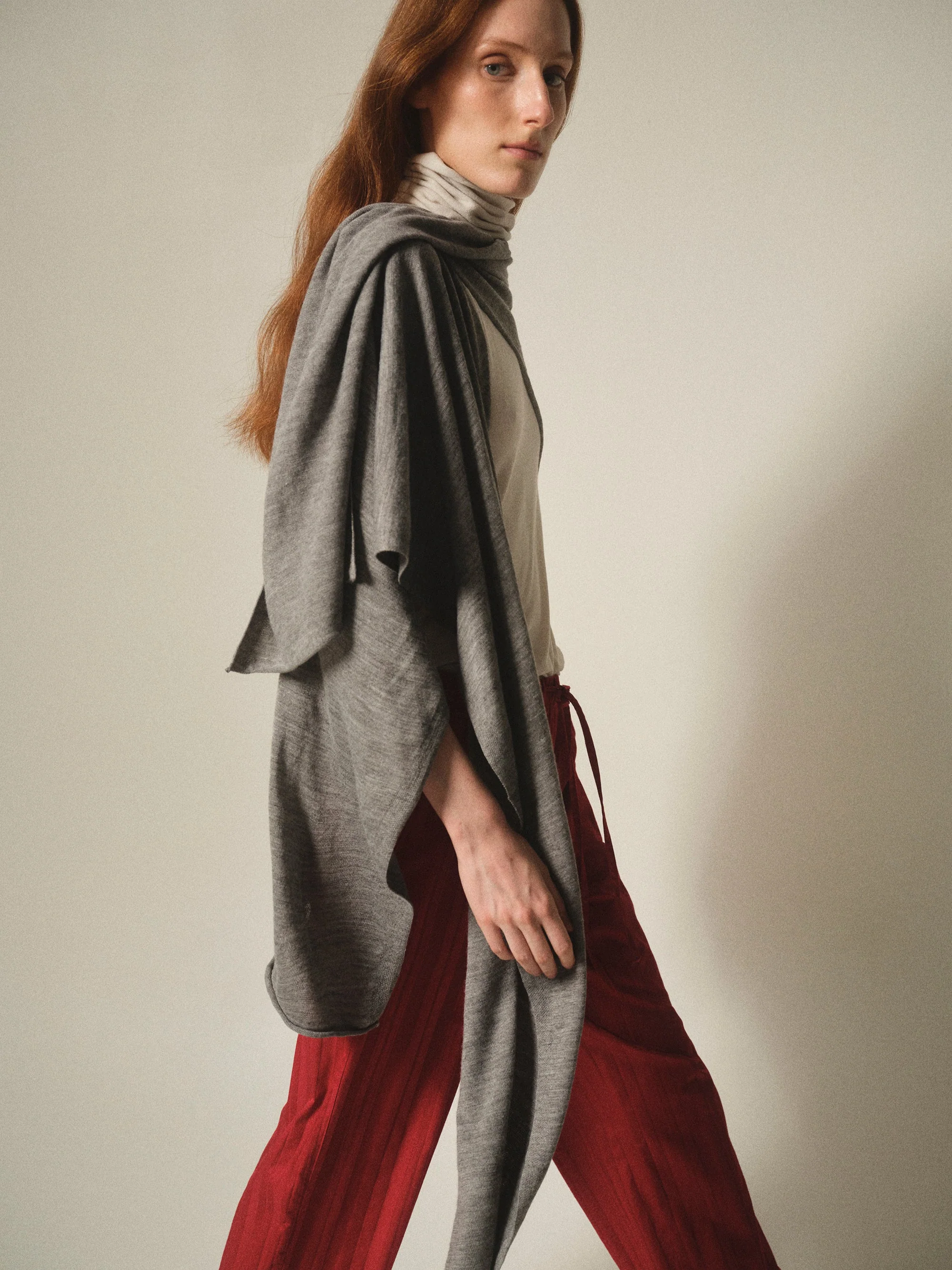 Wool-Blend Knit Shawl, Grey - Image 3