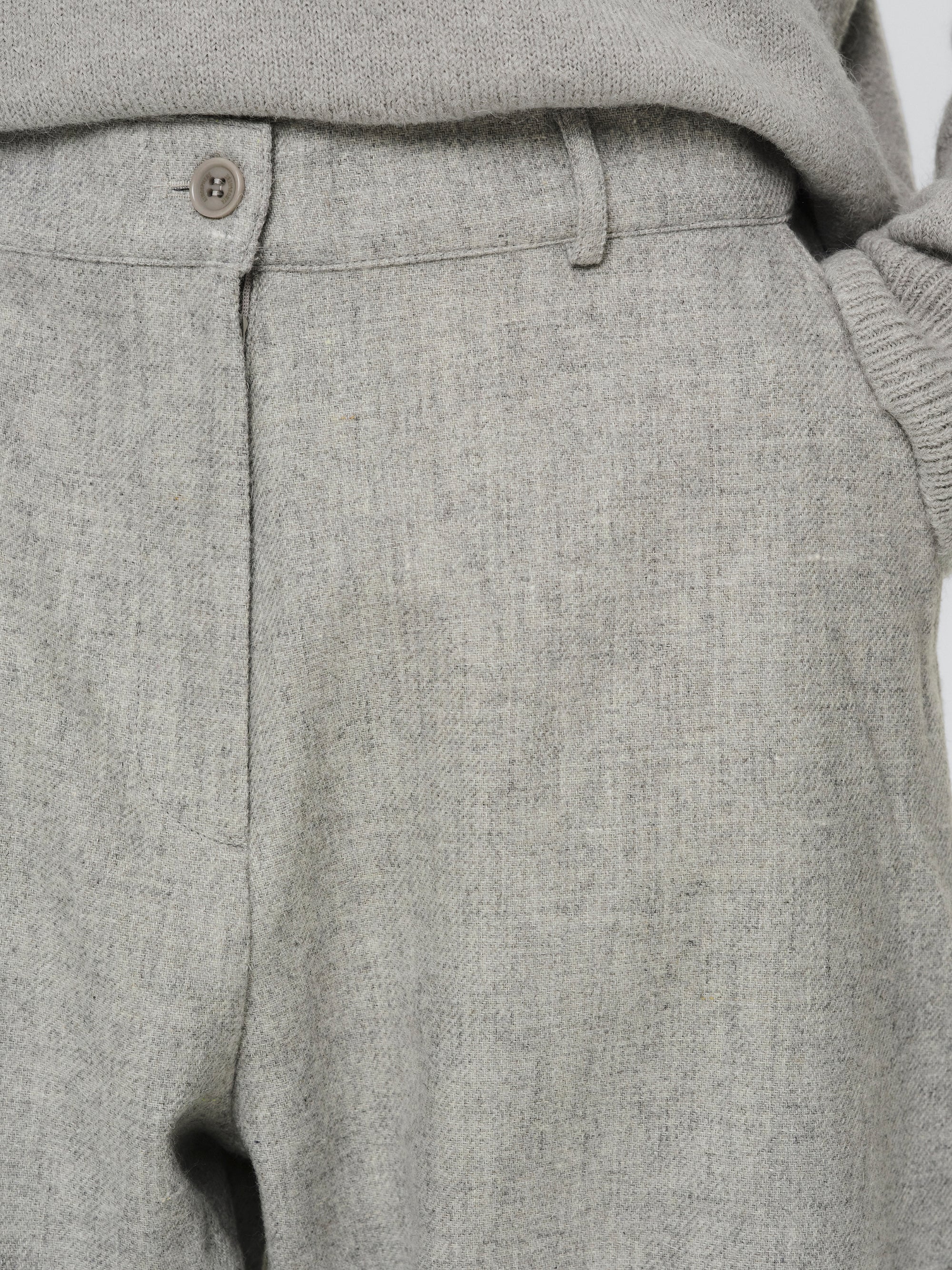 Wool-Blend Wide Trousers, Grey - Image 2