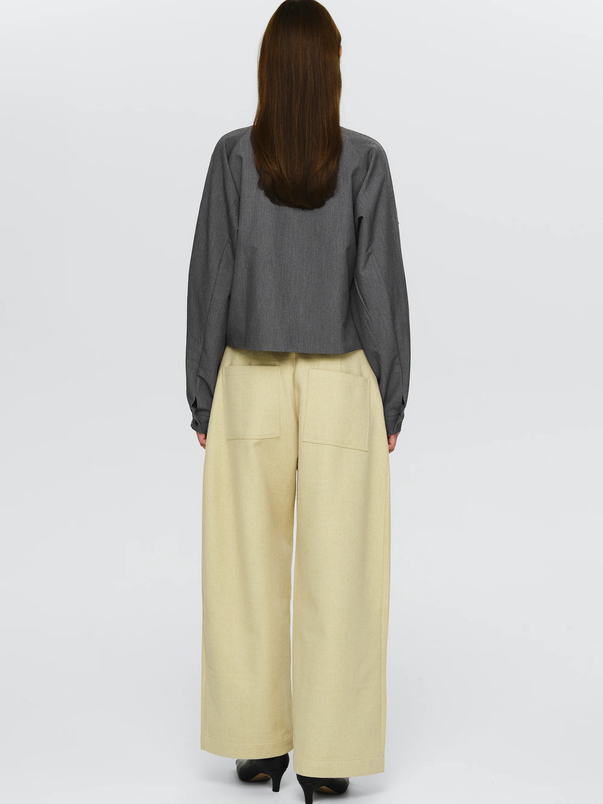 Wool-Blend Wide Trousers, Yellow - Image 4