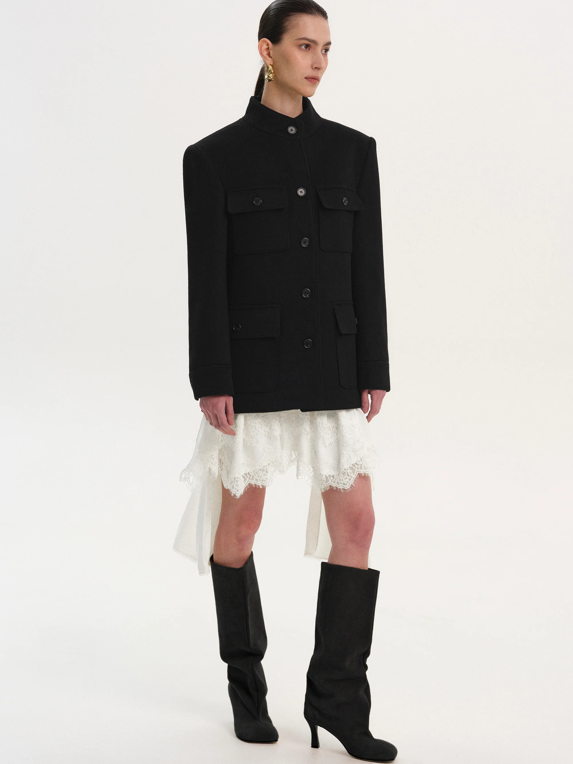 Wool Cashmere Officer Jacket, Black