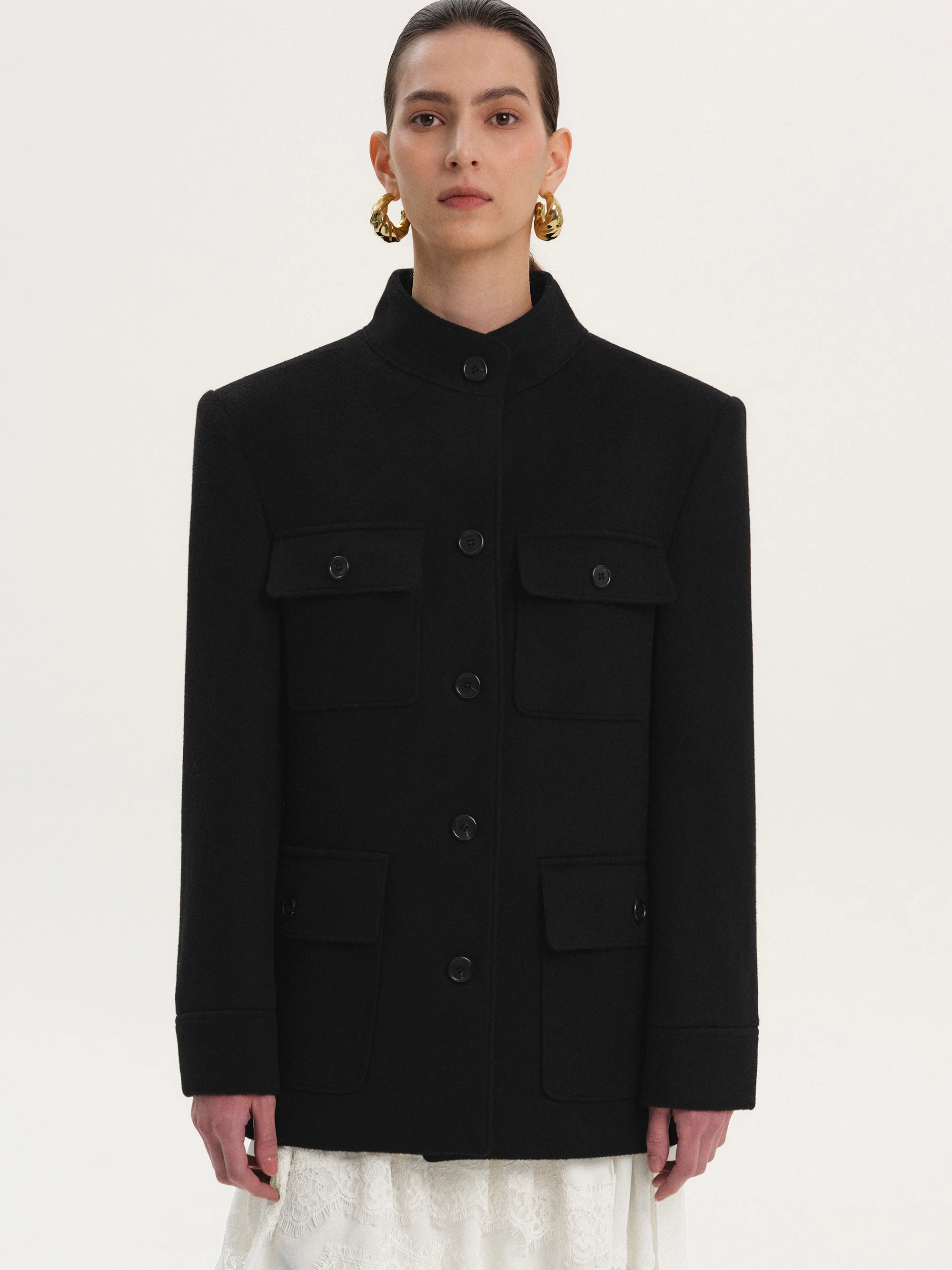 Wool Cashmere Officer Jacket, Black - Image 3